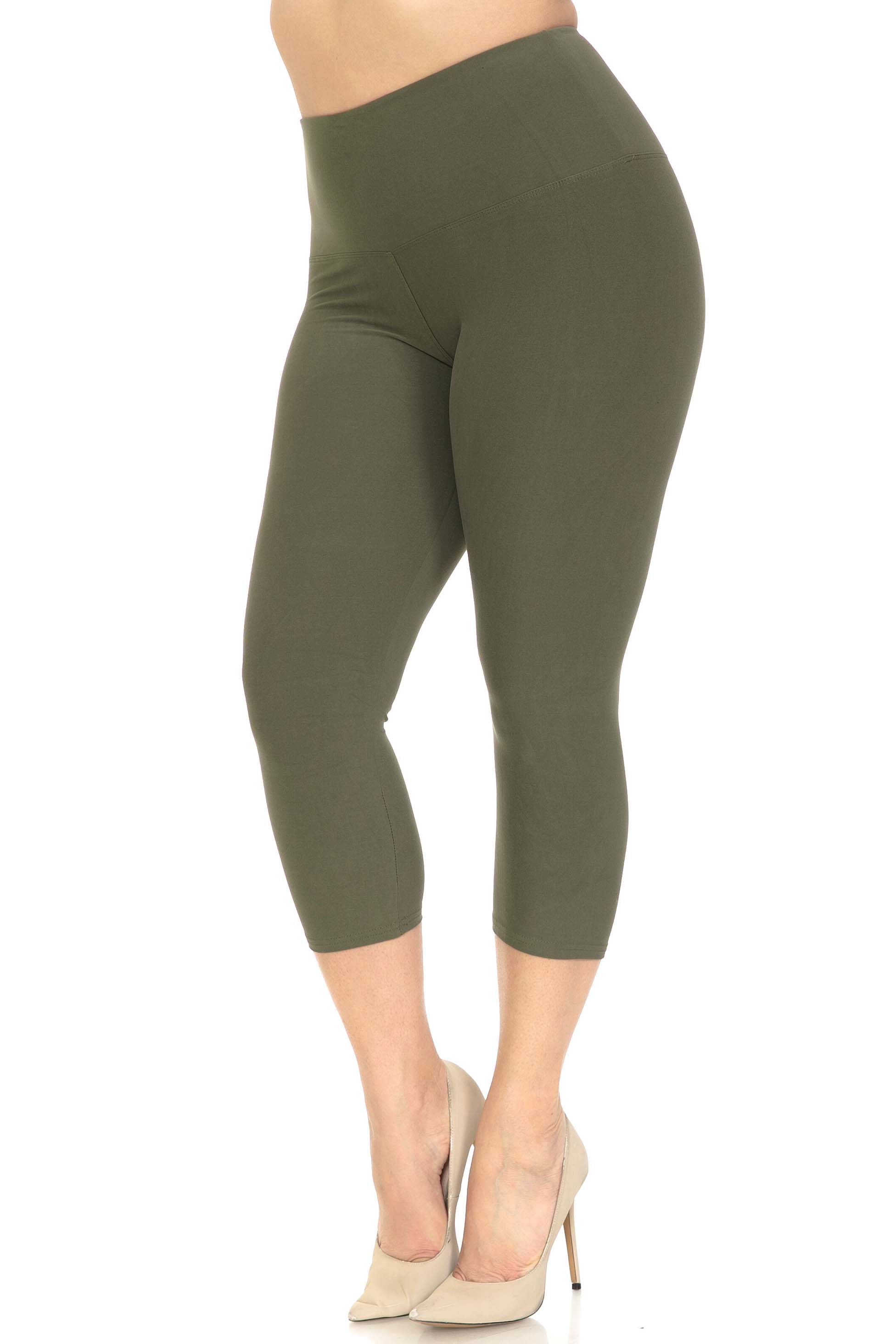 Wholesale Buttery Smooth Basic Solid High Waisted Plus Size Capris - 5 Inch - New Mix