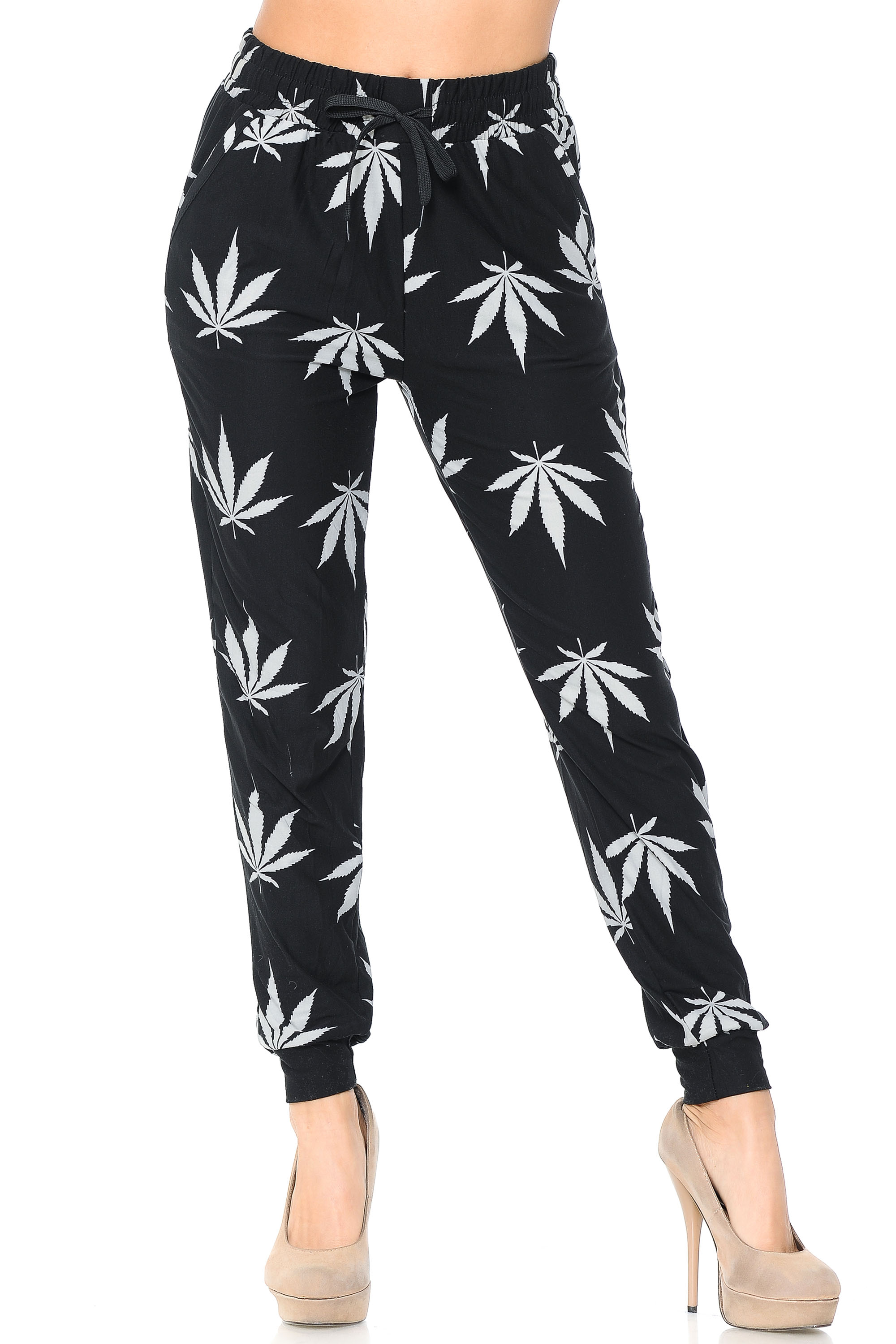 Wholesale Buttery Smooth Black Marijuana Joggers