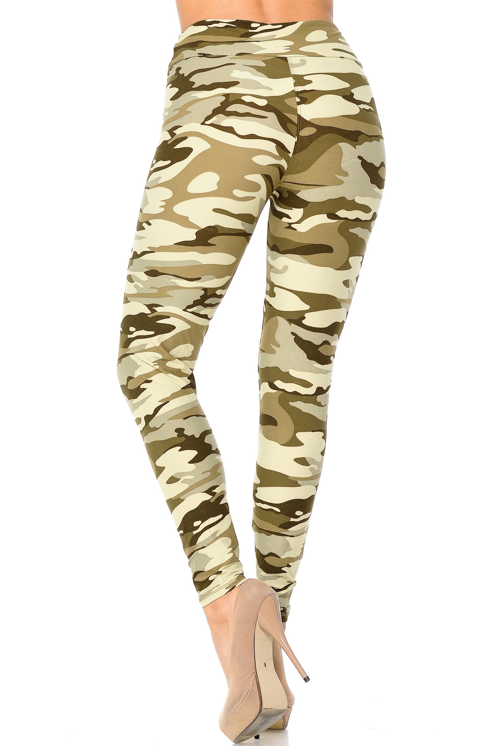 Wholesale Buttery Smooth Light Olive Camouflage High Waisted Plus Size Leggings