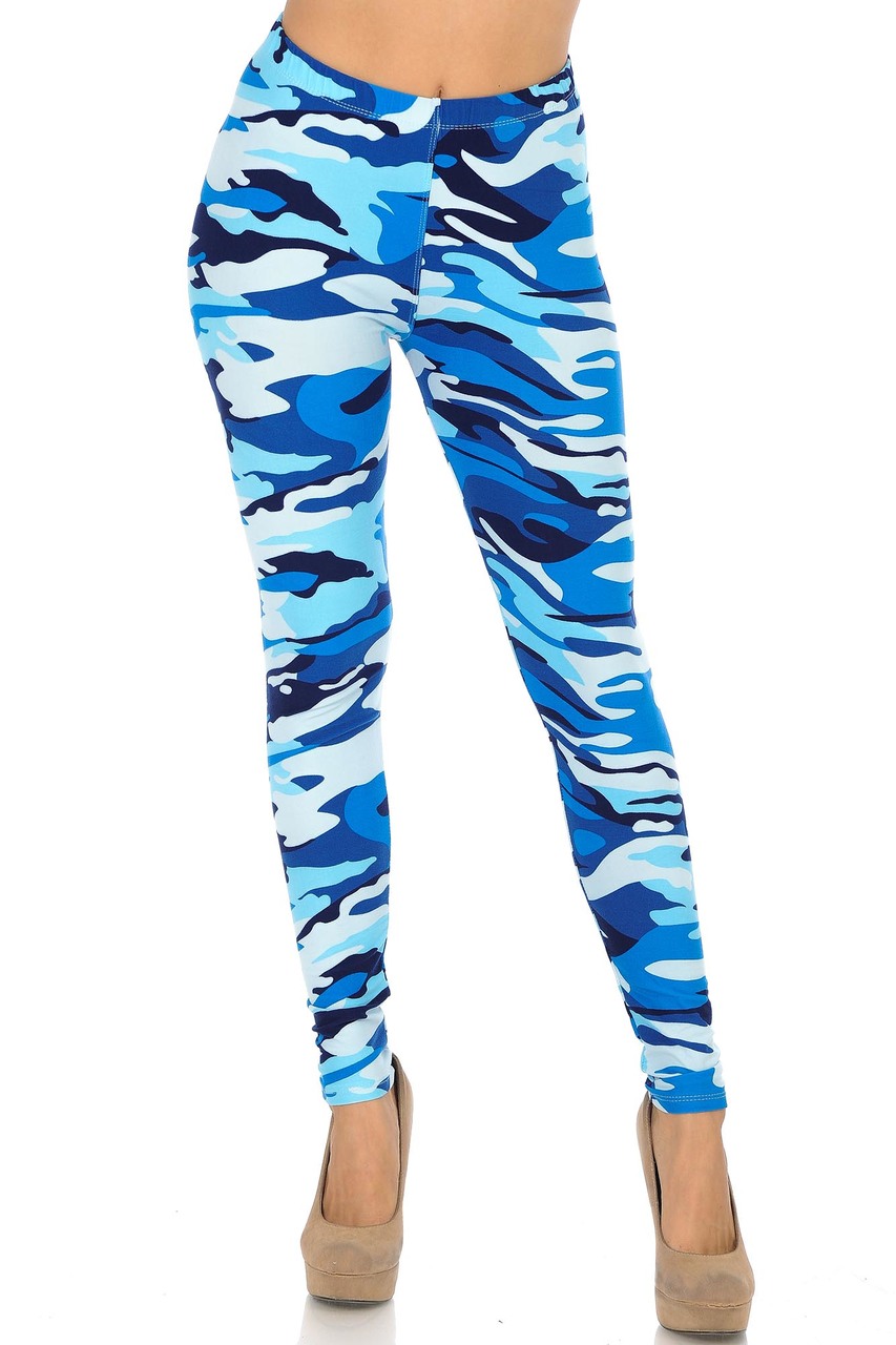 Wholesale Buttery Smooth Blue Camouflage Leggings