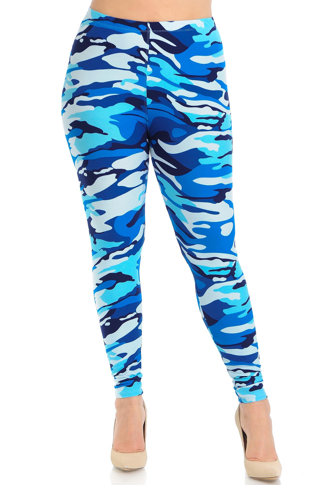 Wholesale Buttery Smooth Blue Camouflage Plus Size Leggings - EEVEE