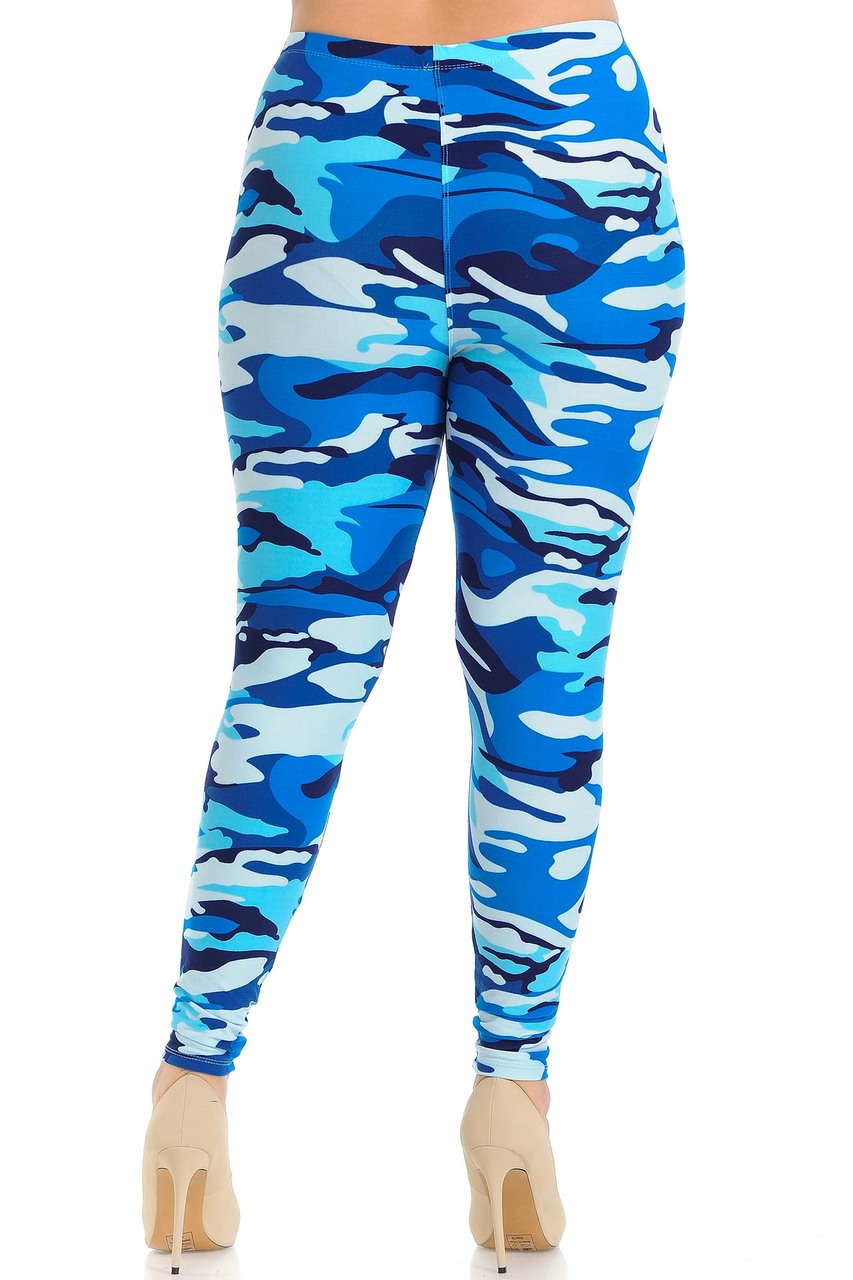 Wholesale Buttery Smooth Blue Camouflage Extra Plus Size Leggings - 3X-5X