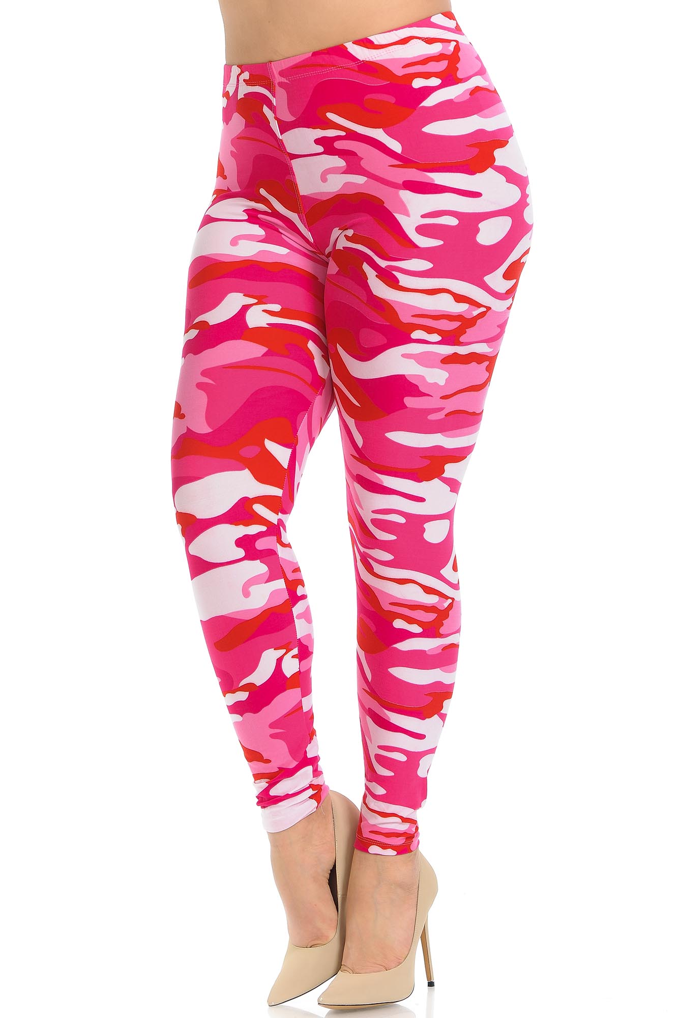 Wholesale Buttery Smooth Pink Camouflage Plus Size Leggings - EEVEE