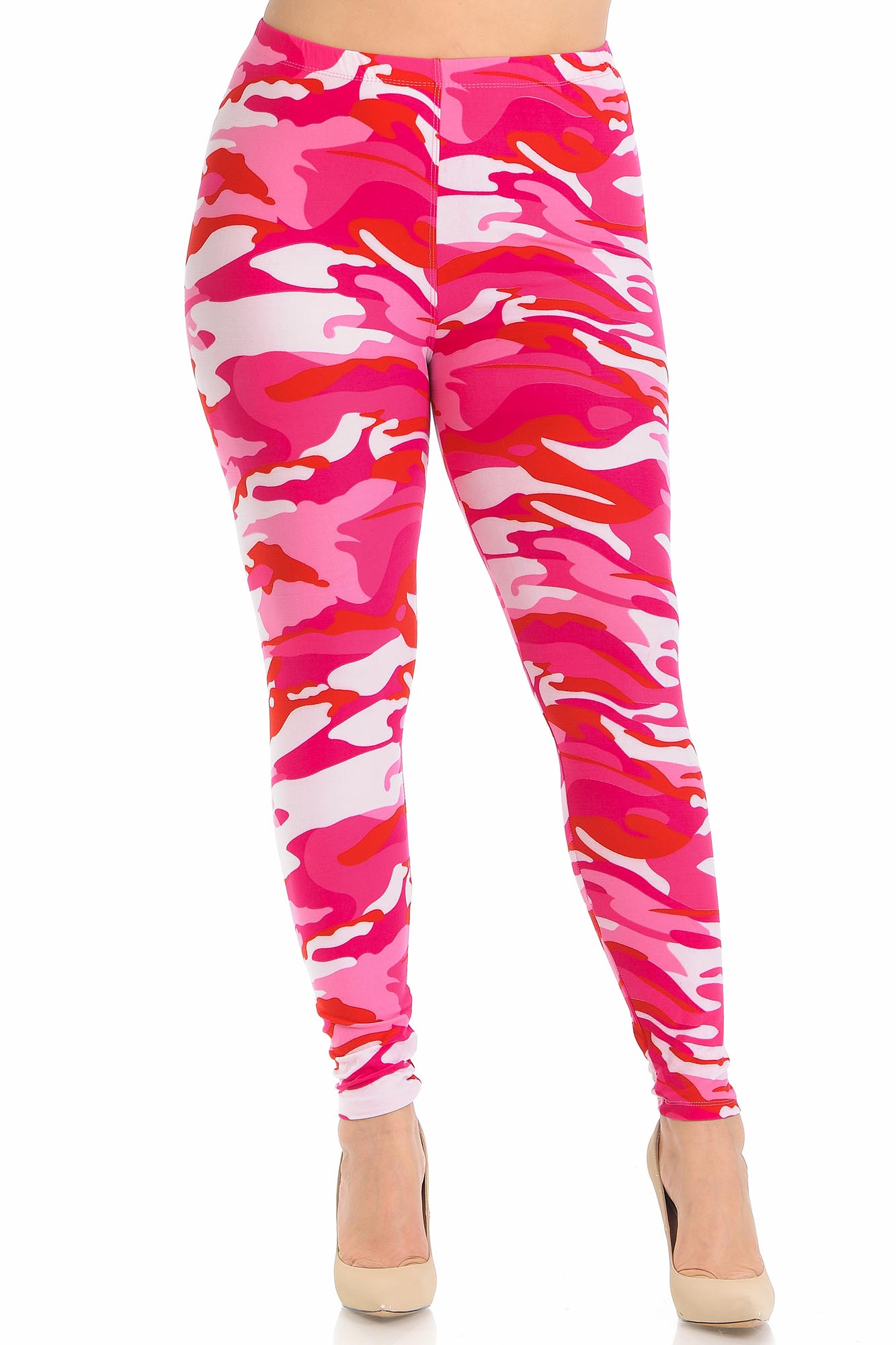 Wholesale Buttery Smooth Pink Camouflage Plus Size Leggings - EEVEE