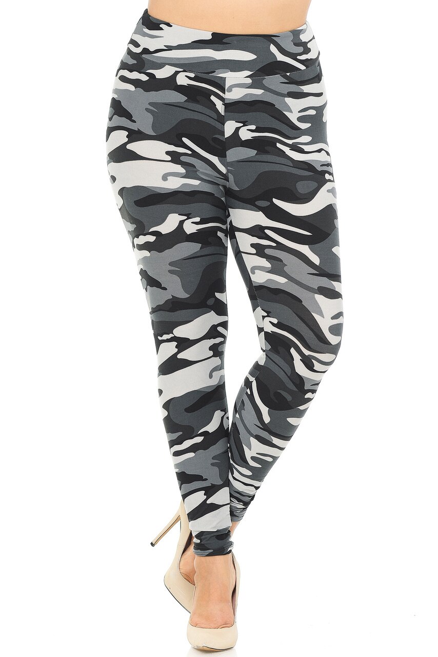 Wholesale Buttery Smooth Charcoal Camouflage High Waisted Plus Size Leggings - EEVEE