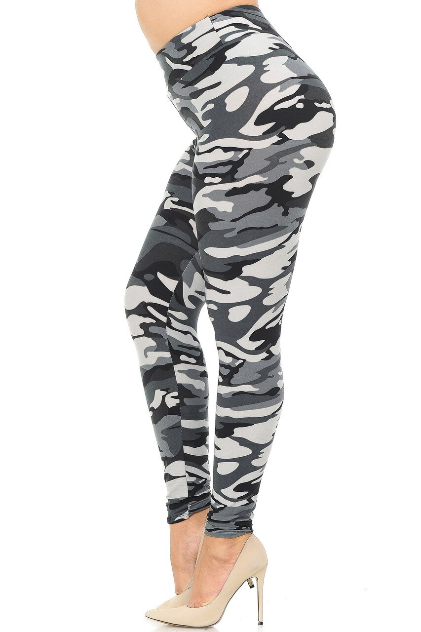 Wholesale Buttery Smooth Charcoal Camouflage High Waisted Plus Size Leggings - EEVEE