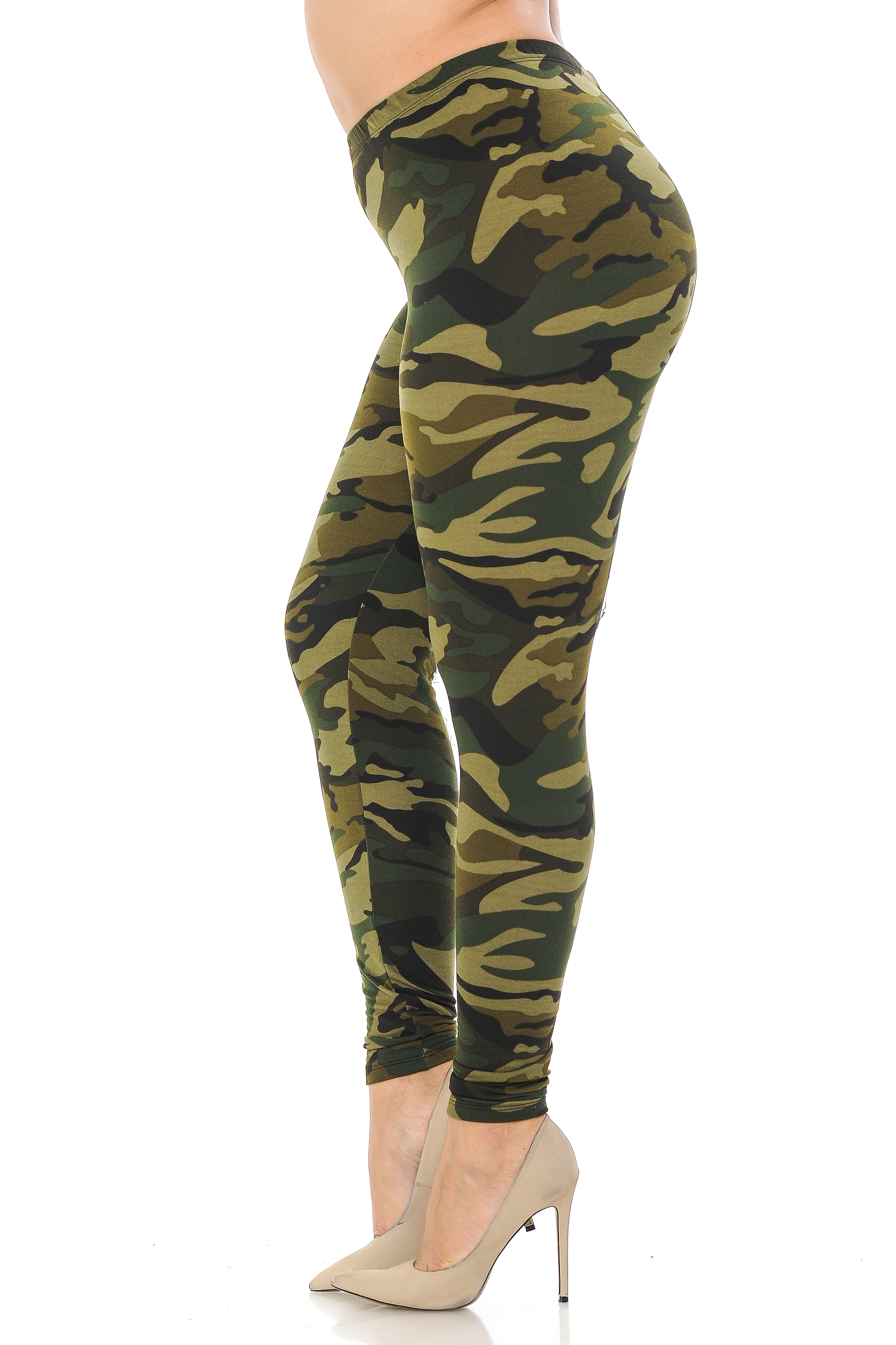 Wholesale Buttery Smooth Green Camouflage Plus Size Leggings - EEVEE