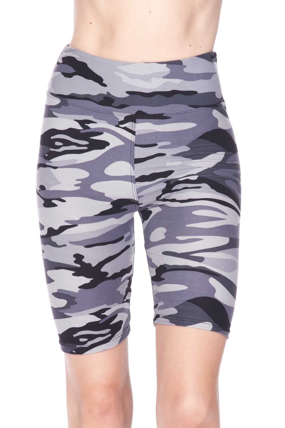 Wholesale Buttery Smooth Charcoal Camouflage Biker Shorts - 3 Inch Waist Band