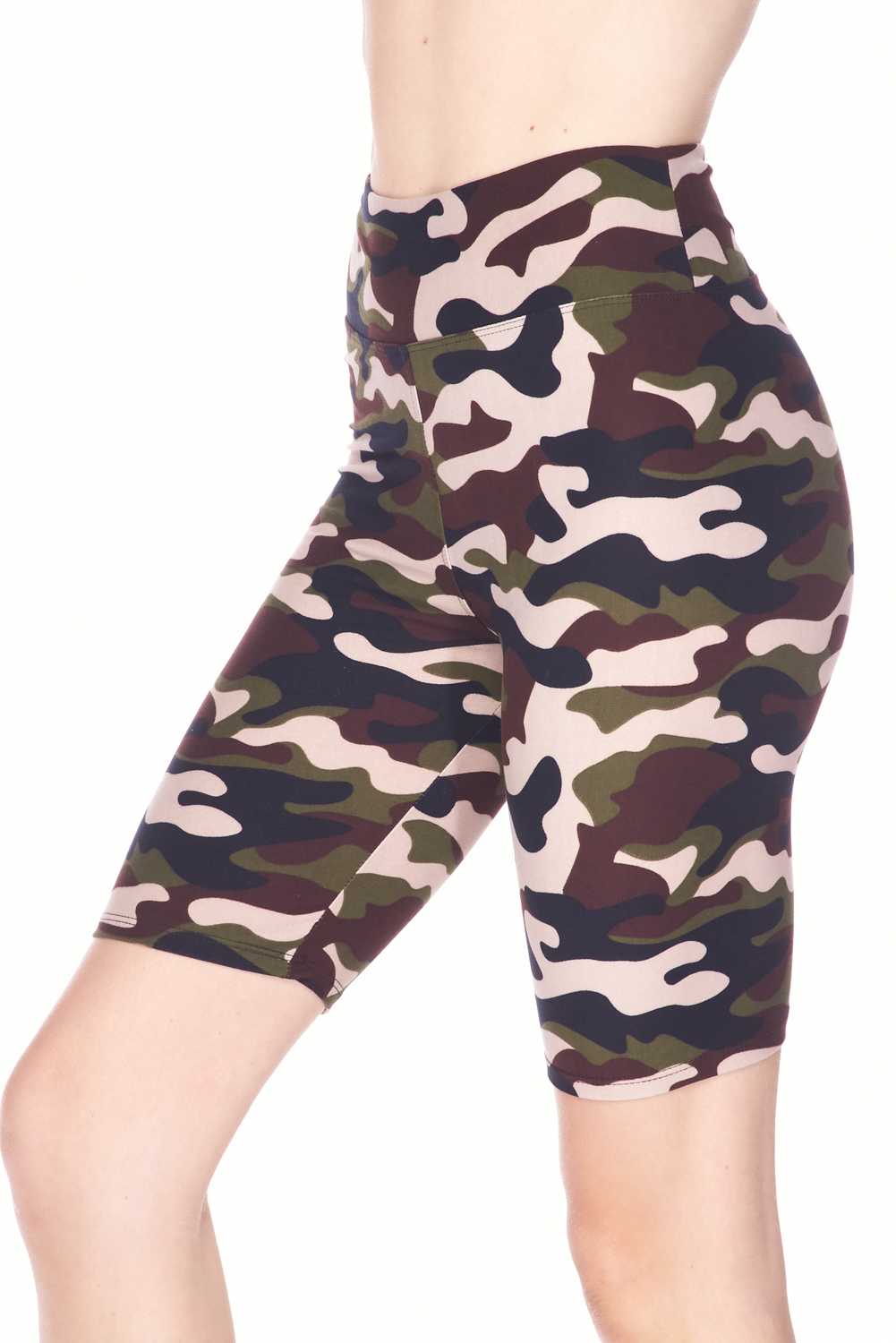 Wholesale Buttery Smooth Flirty Camouflage Biker Plus Size Shorts - 3 Inch Waist Band