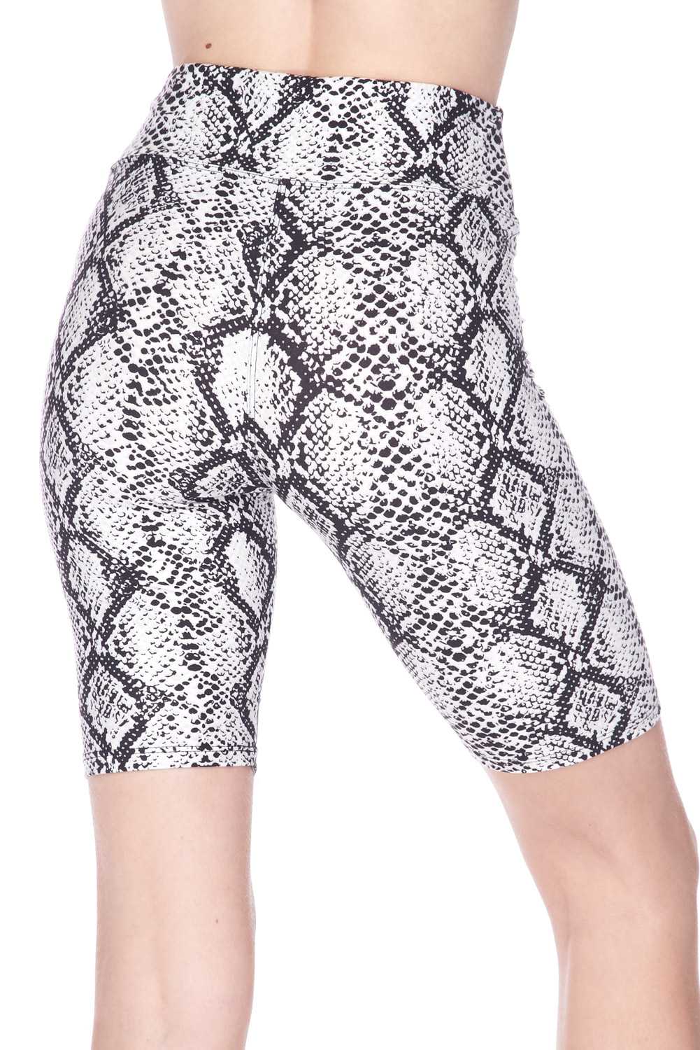 Wholesale Buttery Smooth White Snakeskin High Waist Plus Size Biker Shorts - 3 Inch Waist