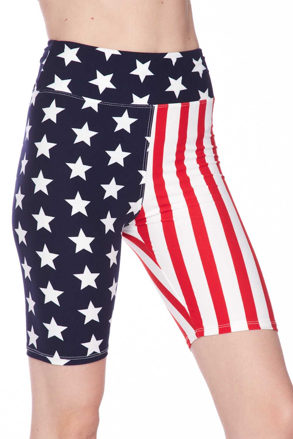 Wholesale Buttery Smooth USA Flag High Waist Biker Shorts - 3 Inch Waist