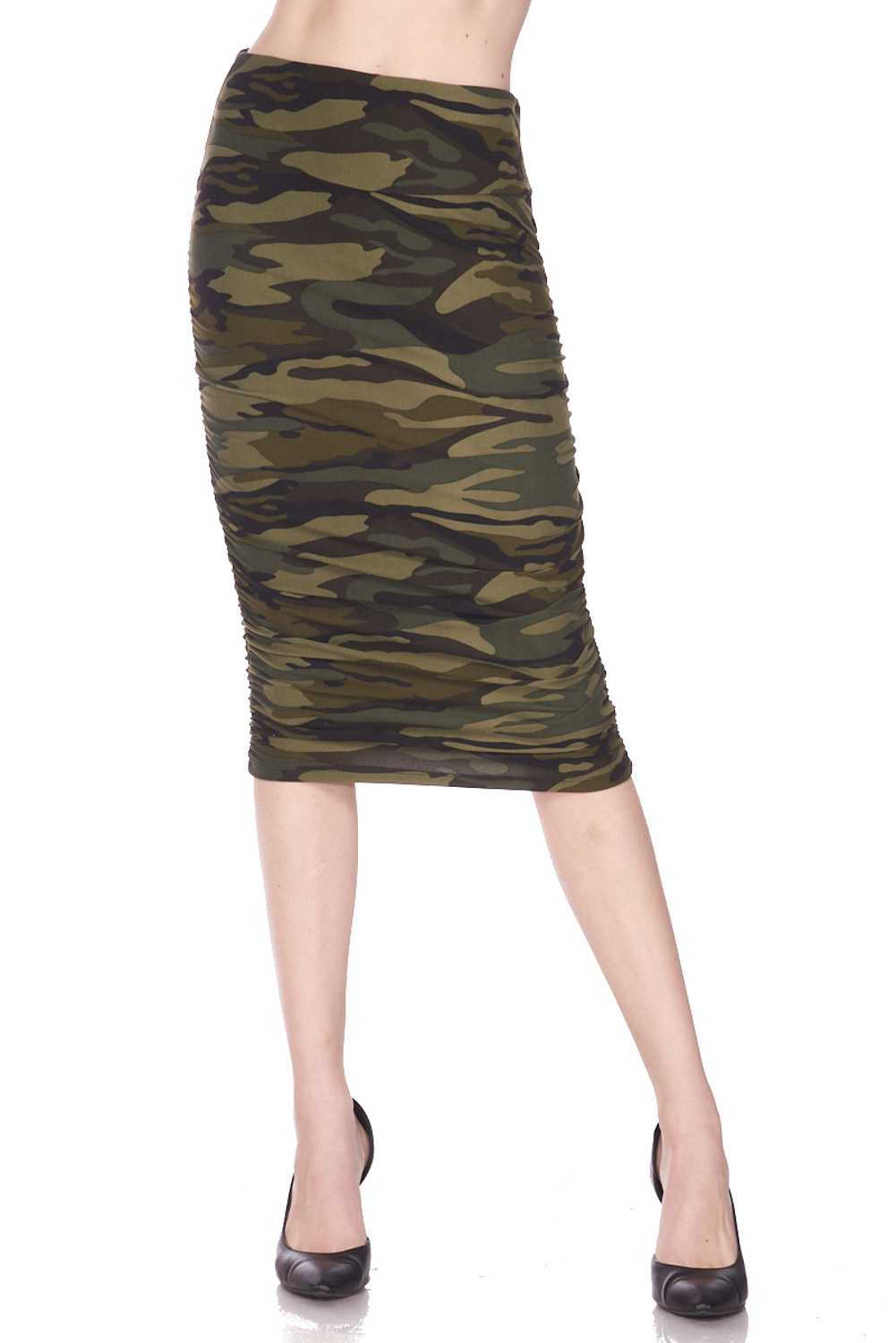 Wholesale Buttery Smooth Green Camouflage Pencil Skirt