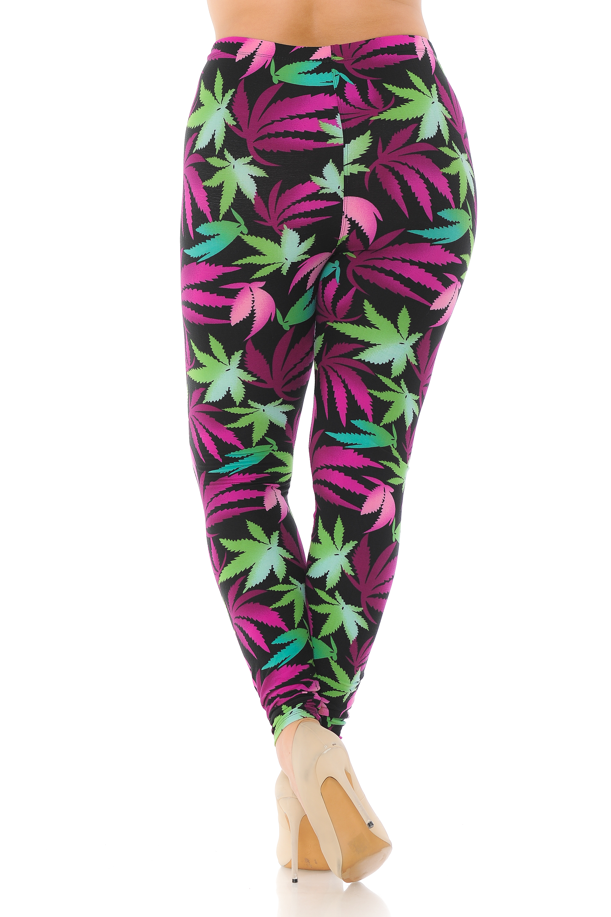 Wholesale Buttery Smooth Fuchsia Marijuana Plus Size Leggings