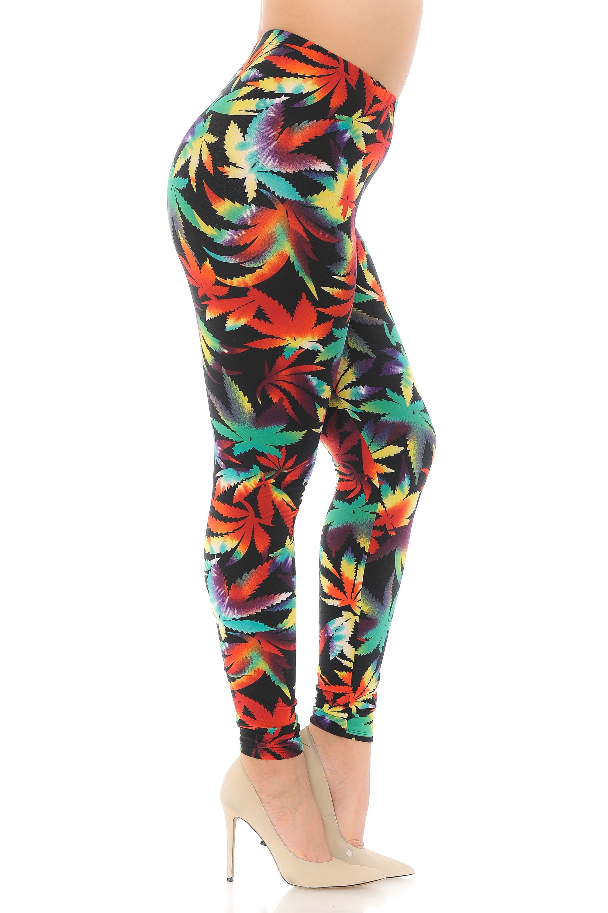 Wholesale Buttery Smooth Rainbow Marijuana Extra Plus Size Leggings - 3X-5X