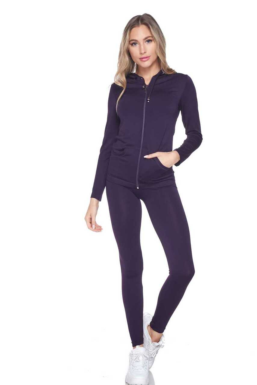 Wholesale Premium Zipper Hoodie Jacket and Legging Set - Plus Size