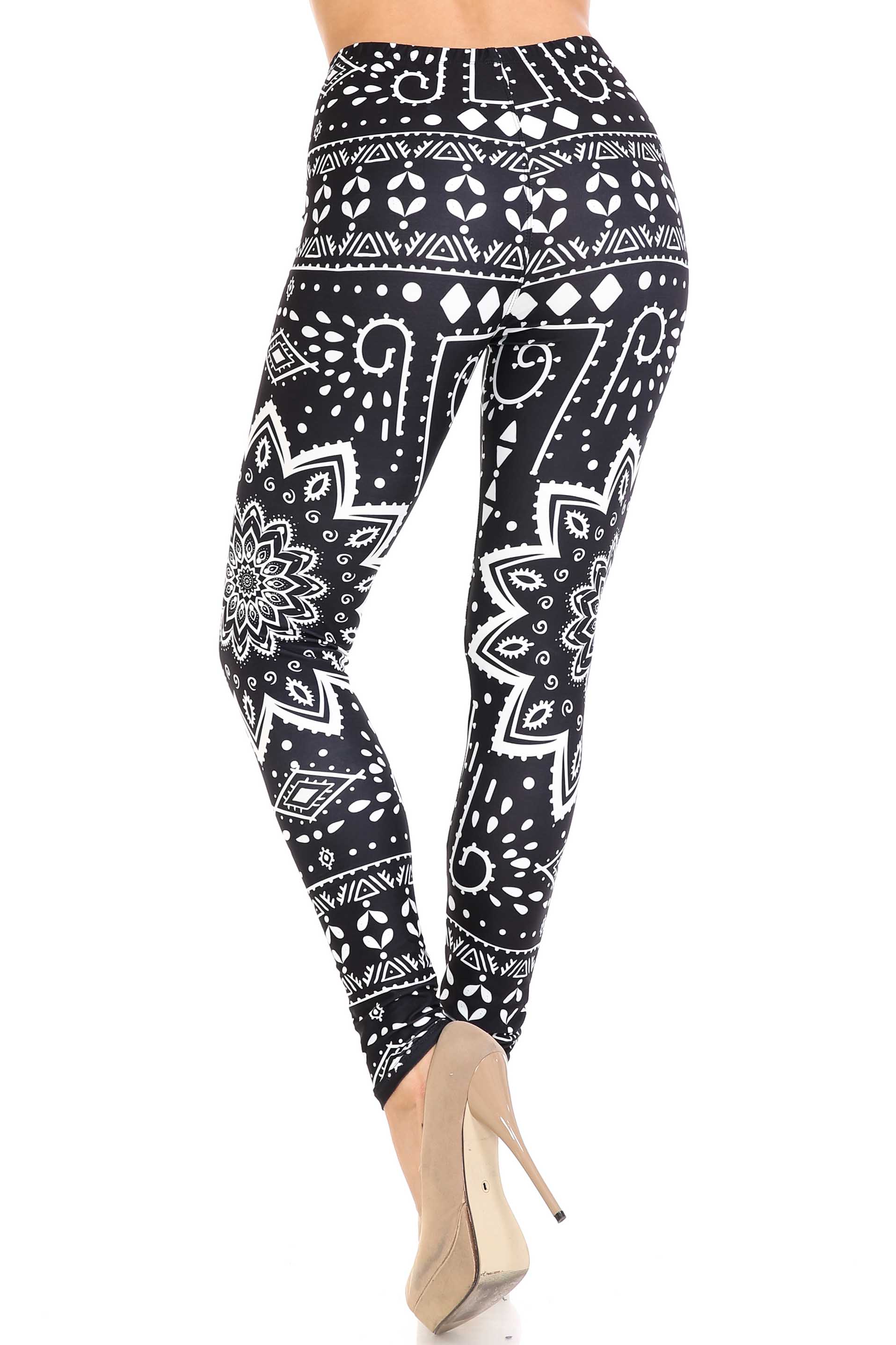 Wholesale Creamy Soft Black Tribal Mandala Extra Plus Size Leggings - 3X-5X - By USA Fashion™