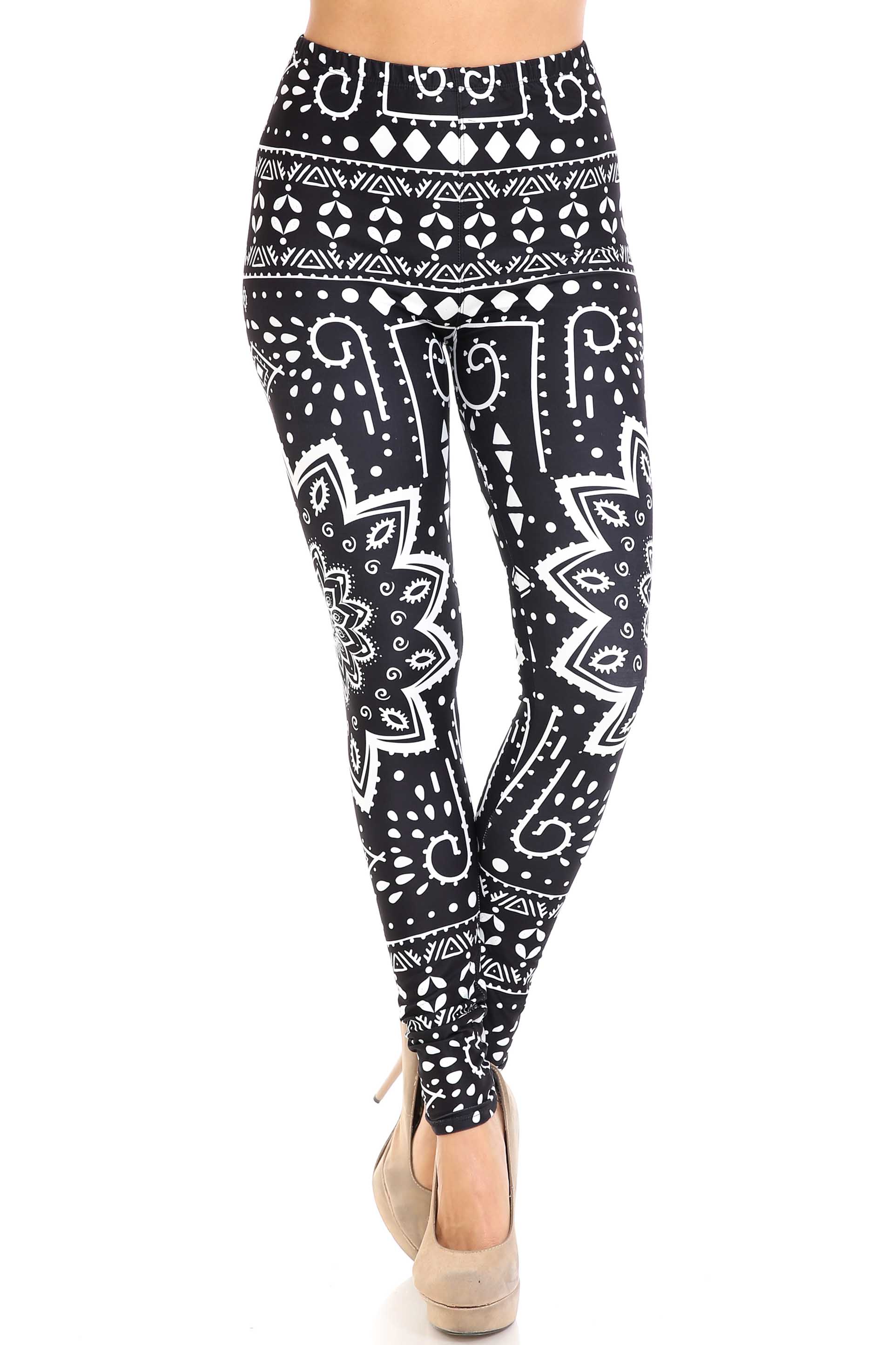 Wholesale Creamy Soft Black Tribal Mandala Extra Plus Size Leggings - 3X-5X - By USA Fashion™