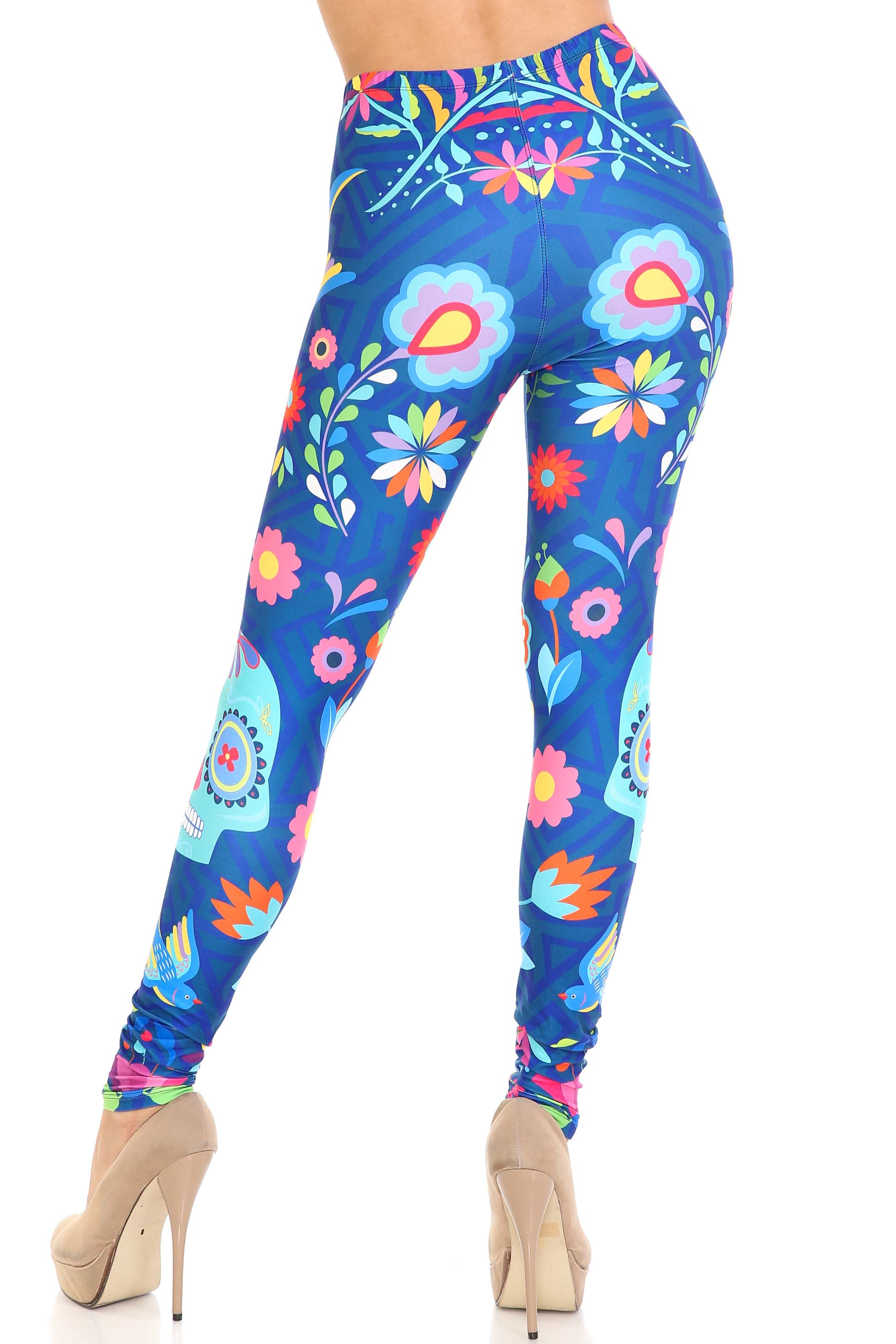 Wholesale Creamy Soft Garden of Eden Sugar Skull Extra Plus Size Leggings - 3X-5X - USA Fashion™