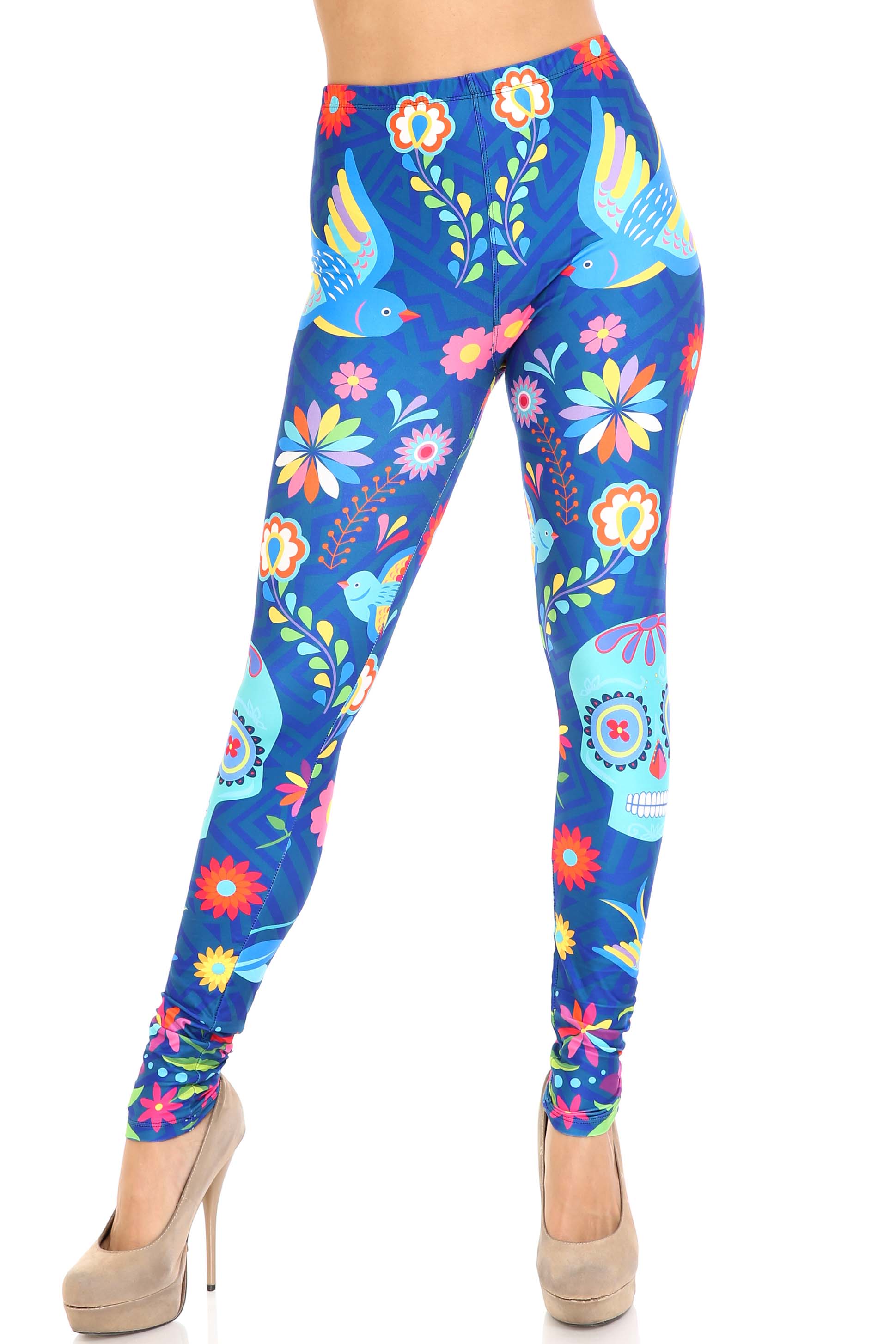 Wholesale Creamy Soft Garden of Eden Sugar Skull Extra Plus Size Leggings - 3X-5X - USA Fashion™