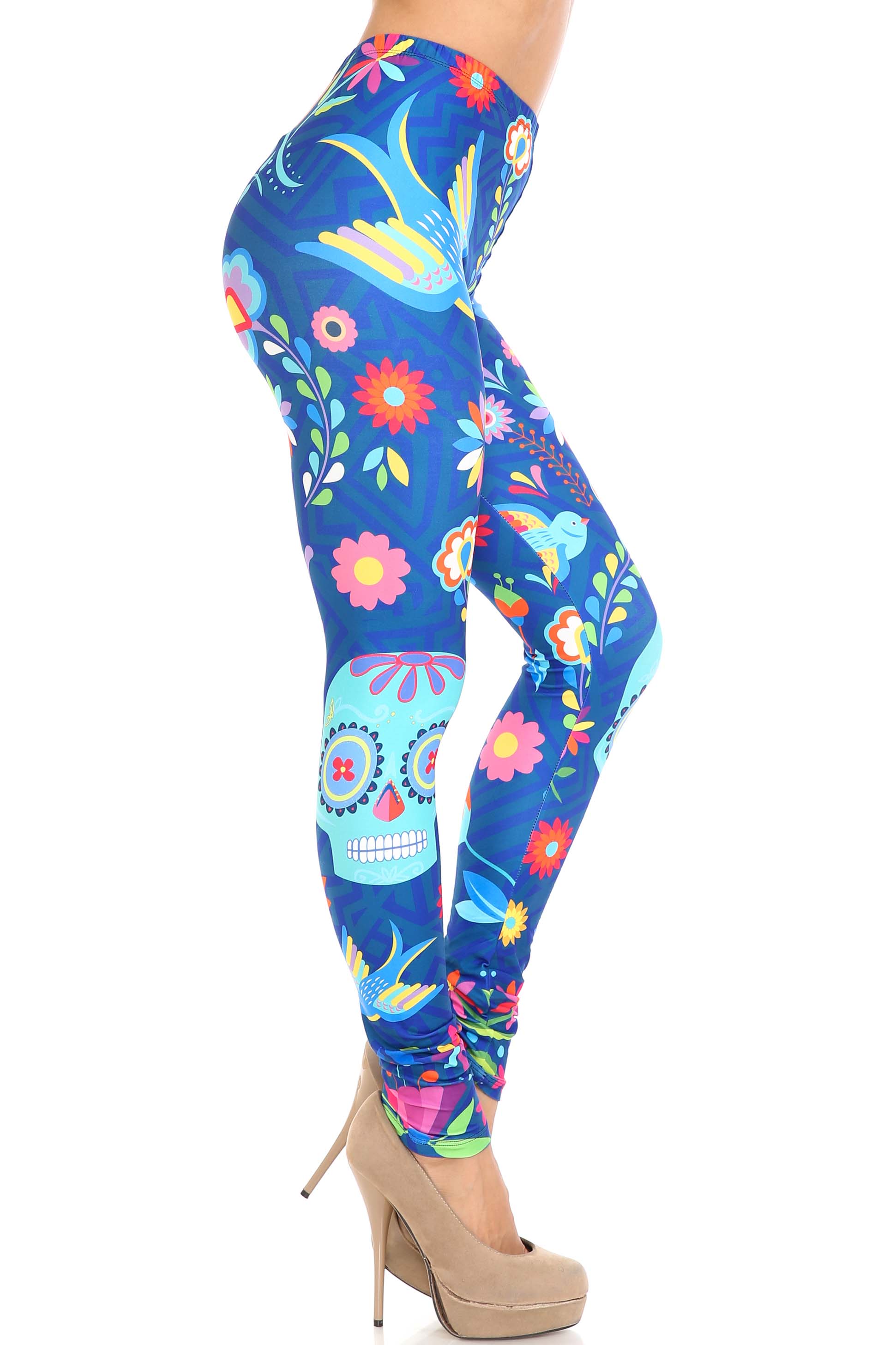 Wholesale Creamy Soft Garden of Eden Sugar Skull Extra Plus Size Leggings - 3X-5X - USA Fashion™