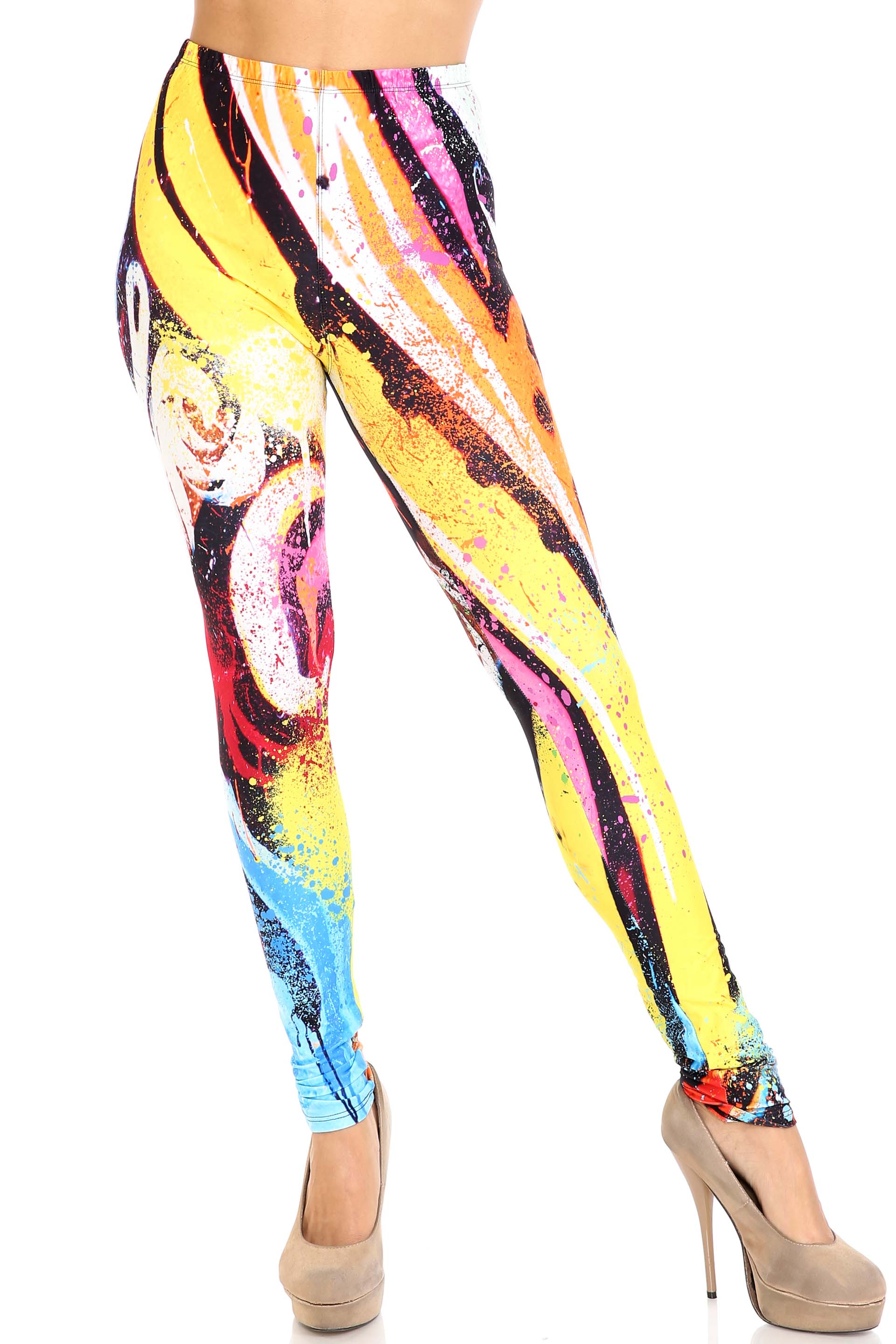 Wholesale Creamy Soft Colorful Paint Strokes Extra Plus Size Leggings - 3X-5X - USA Fashion™