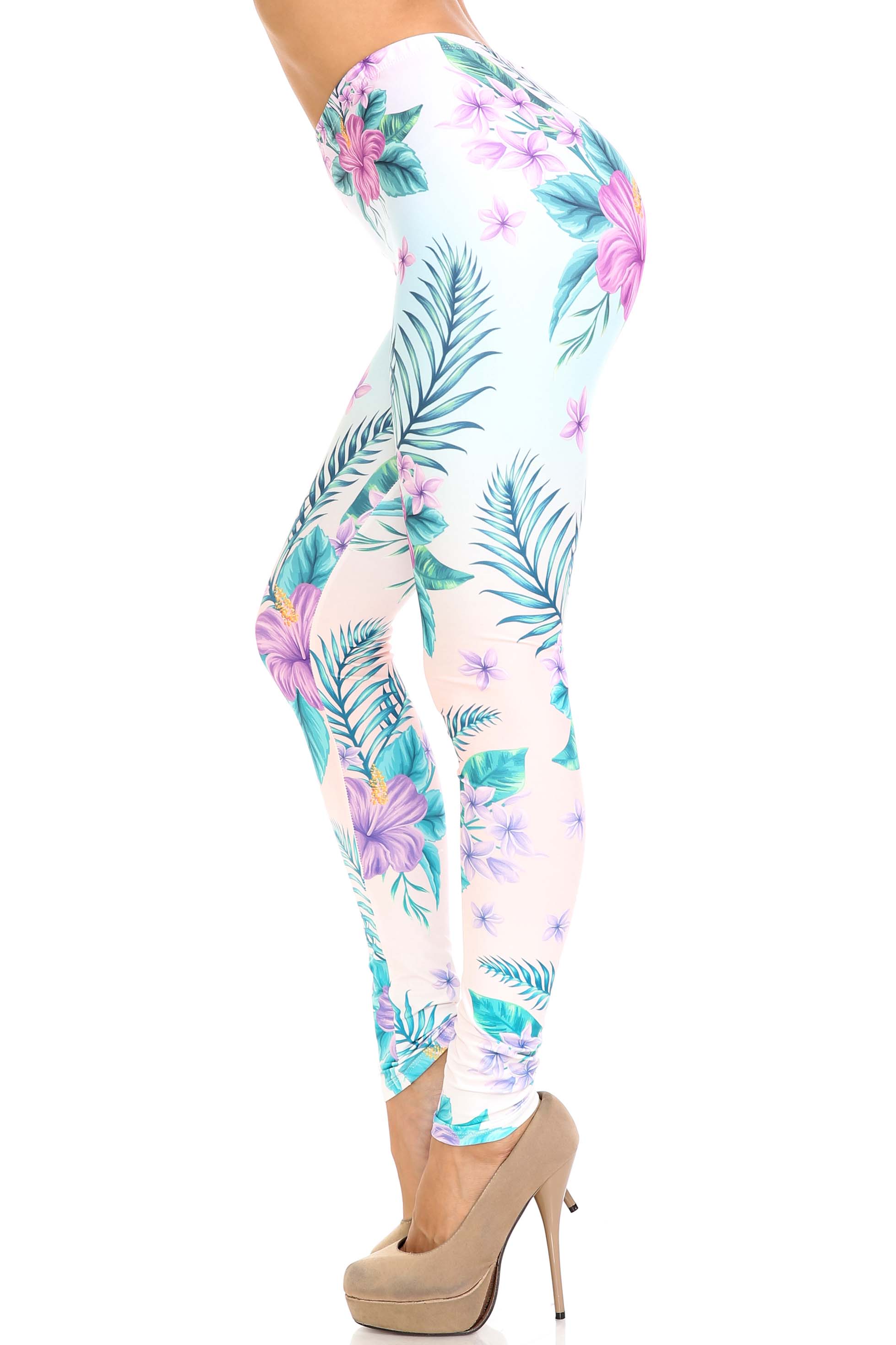 Wholesale Creamy Soft Lavender Lilies Extra Plus Size Leggings - 3X-5X - USA Fashion™