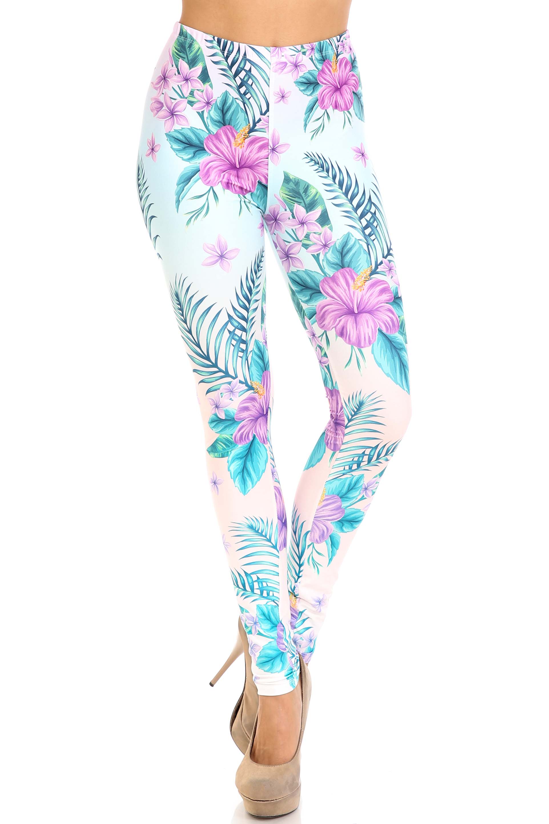 Wholesale Creamy Soft Lavender Lilies Extra Plus Size Leggings - 3X-5X - USA Fashion™