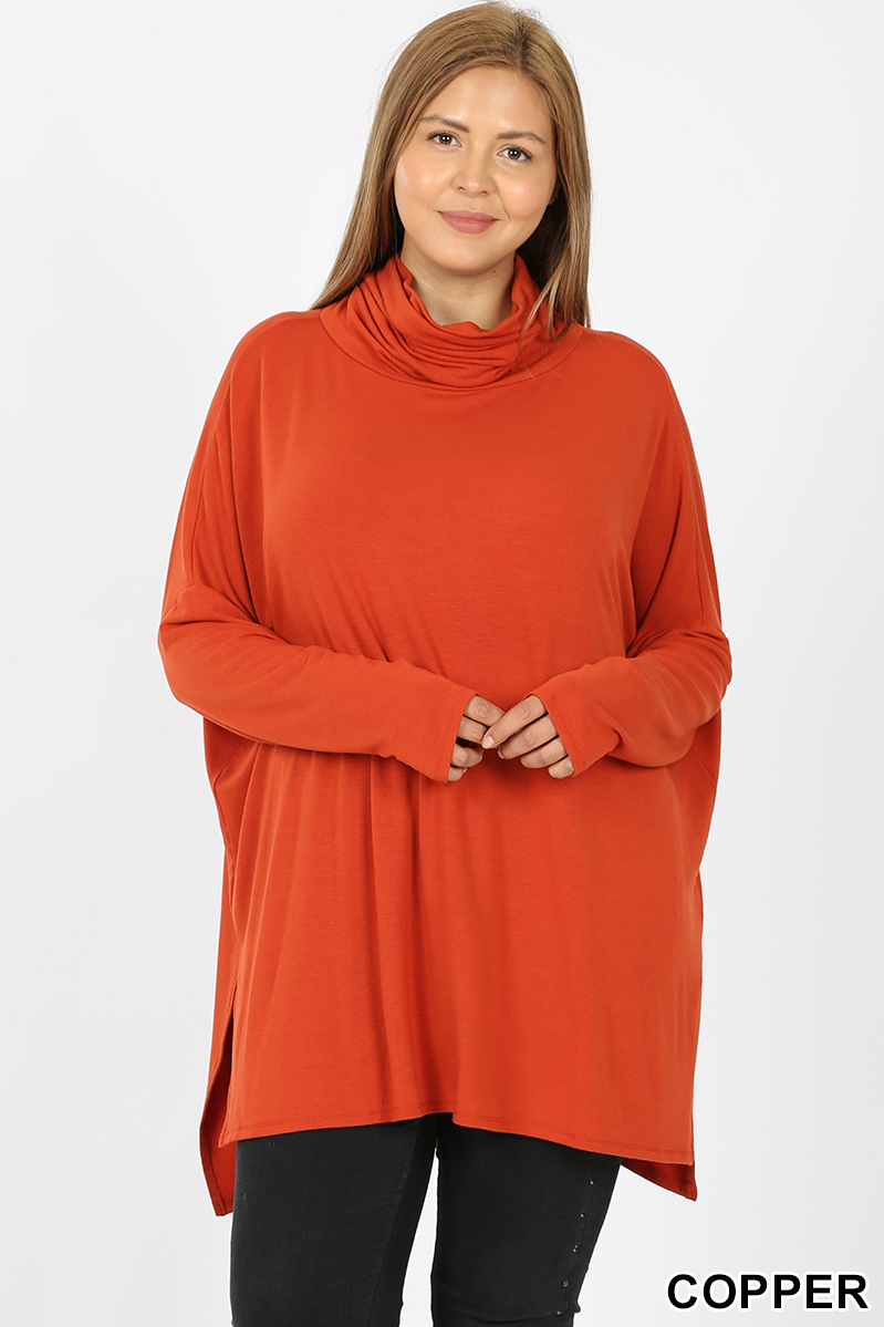 Front image of Copper Wholesale Rayon Cowl Neck Dolman Sleeve Plus Size Top
