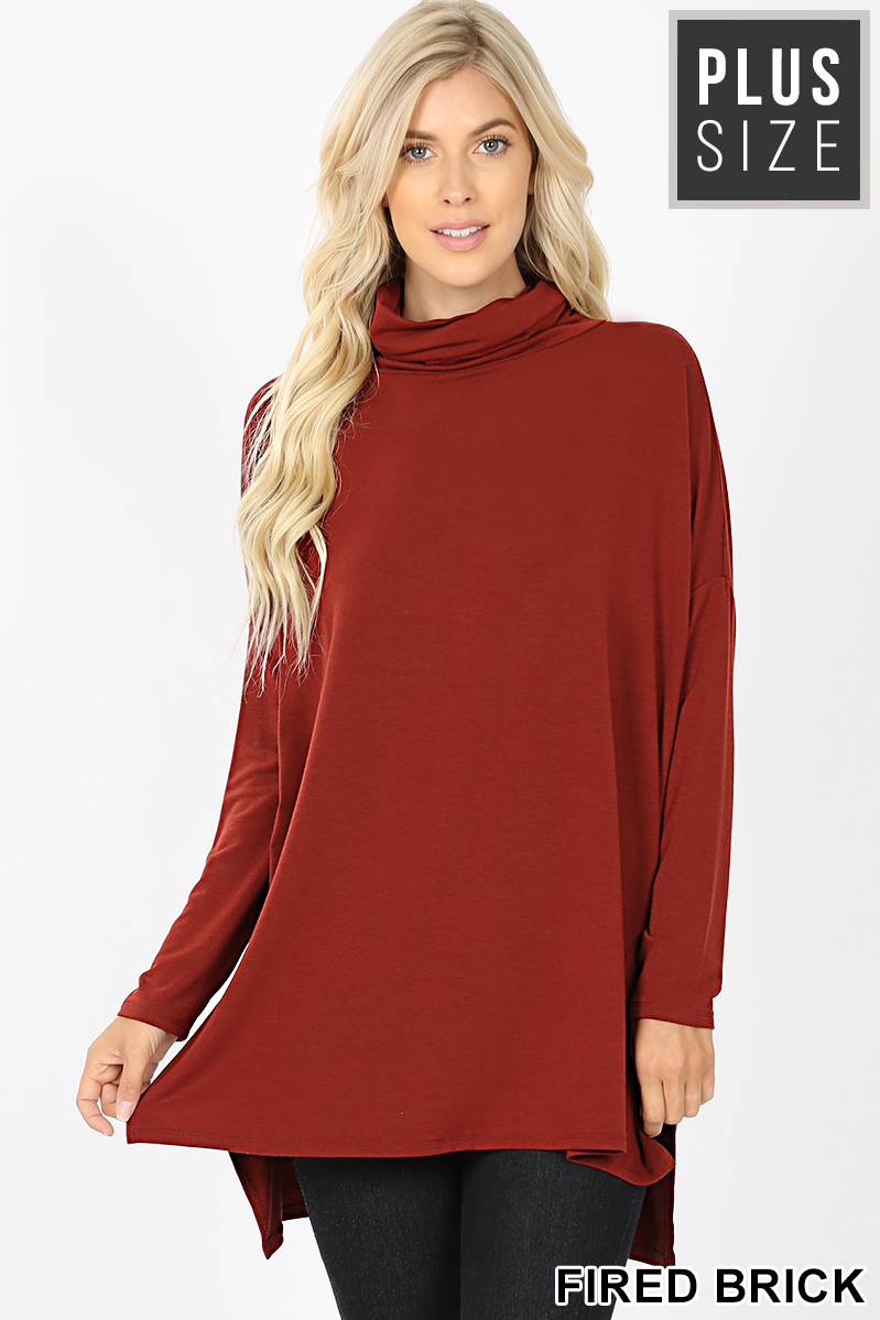 Front image of Fired Brick Wholesale Rayon Cowl Neck Dolman Sleeve Plus Size Top