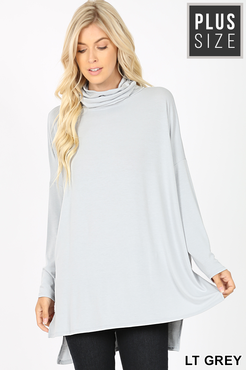 Front image of Light Grey Wholesale Rayon Cowl Neck Dolman Sleeve Plus Size Top