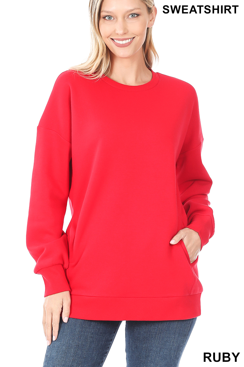 Front image of Ruby Wholesale Round Crew Neck Sweatshirt with Side Pockets