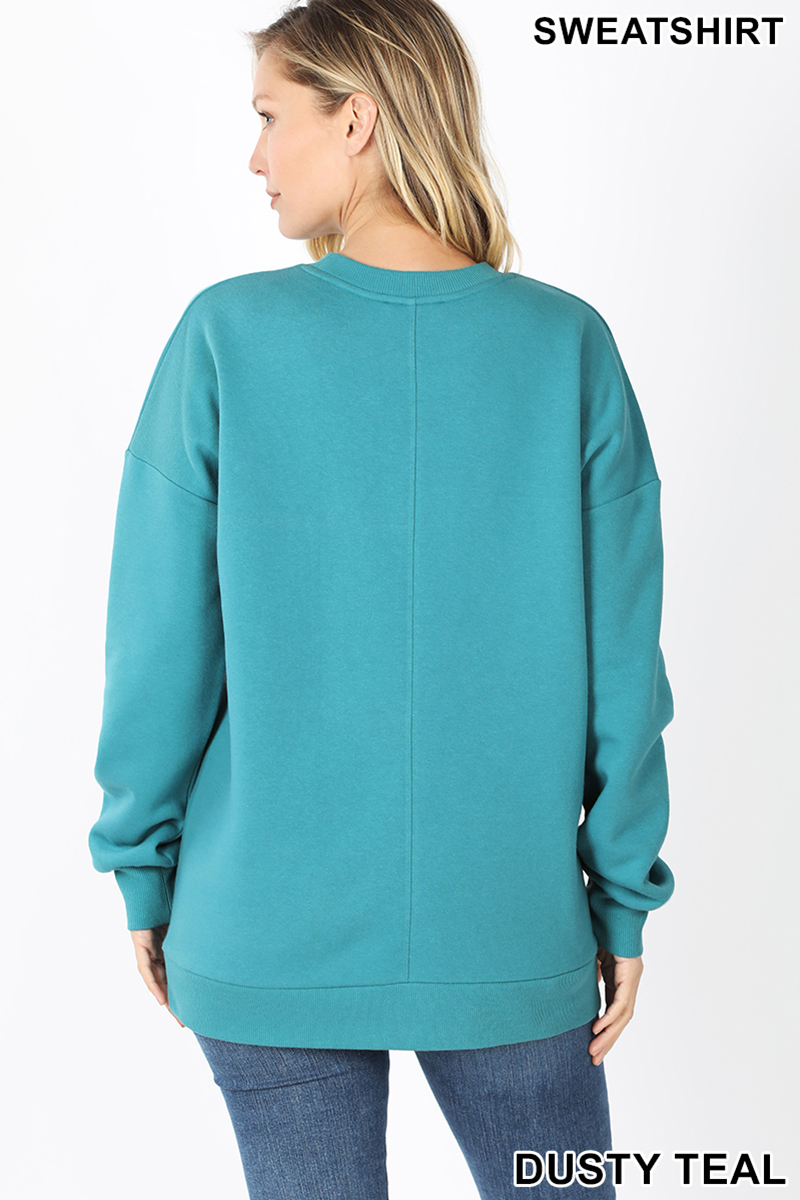 Back image of Dusty Teal Wholesale Round Crew Neck Sweatshirt with Side Pockets