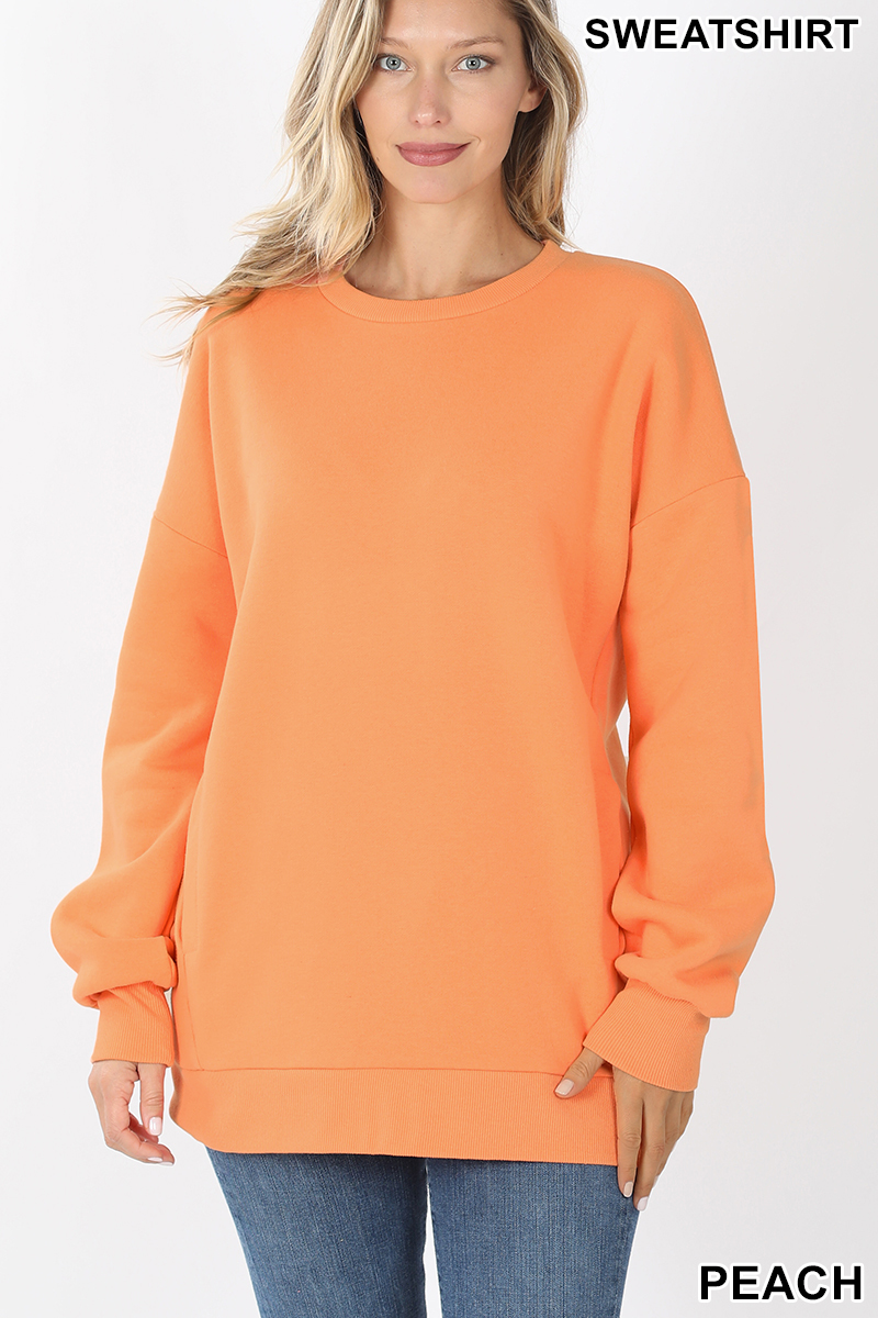 Front image of Peach Wholesale Round Crew Neck Sweatshirt with Side Pockets