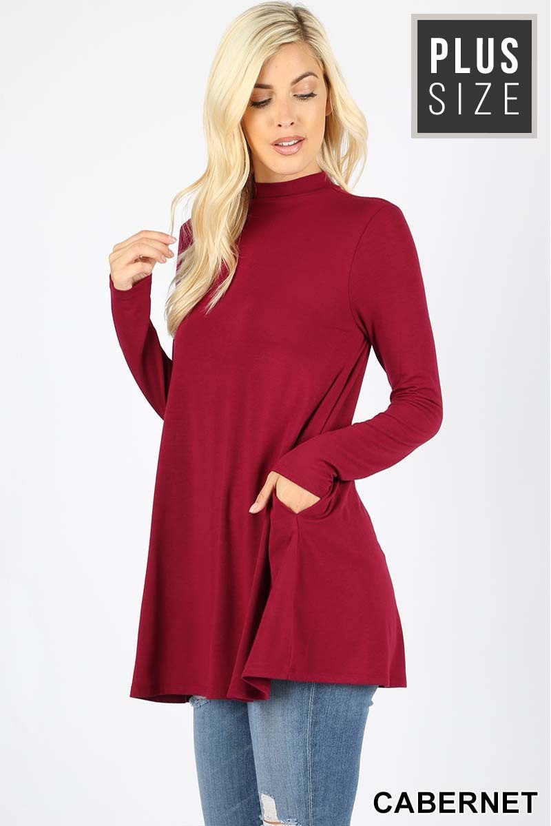 Front image of Cabernet Wholesale Long Sleeve Mock Neck Plus Size Top