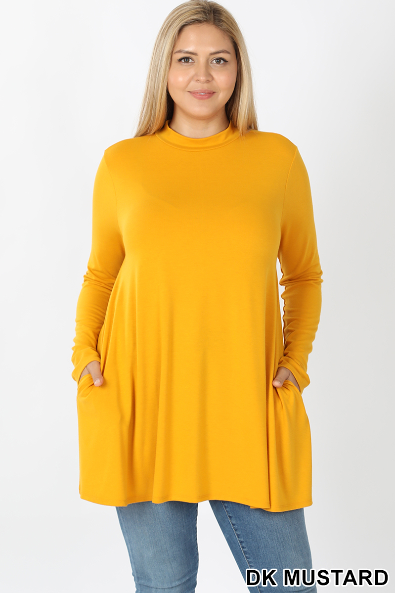 Front image of Dk Mustard Wholesale Long Sleeve Mock Neck Plus Size Top