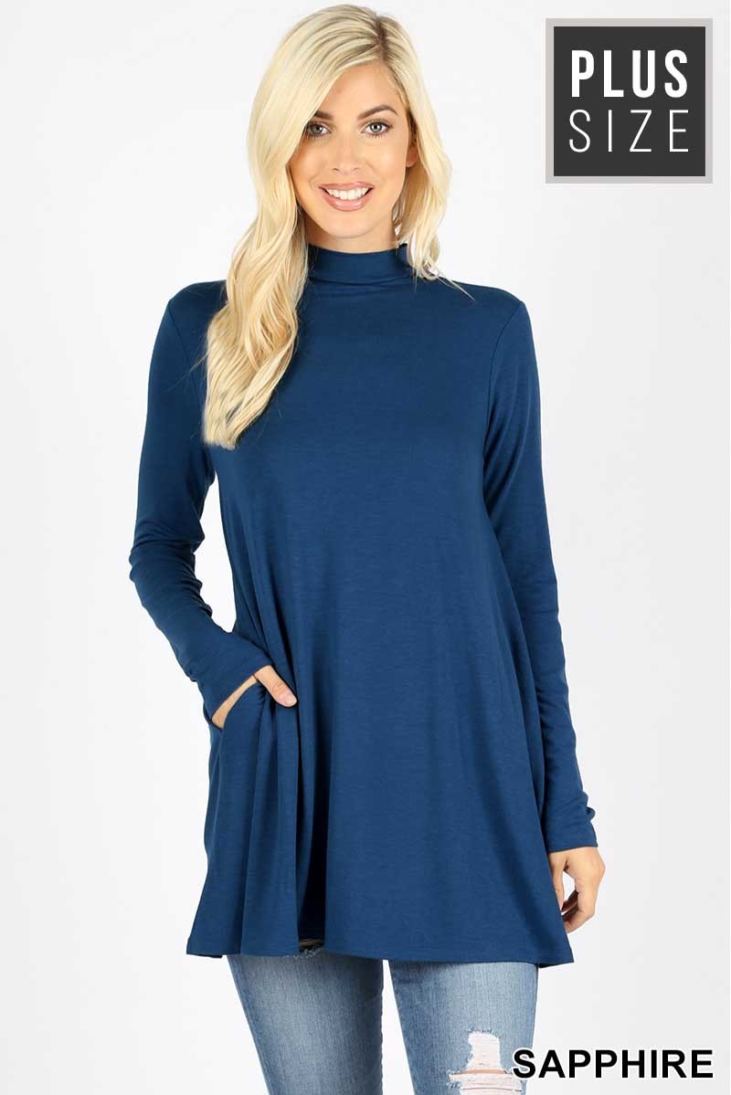 Front image of Sapphire Wholesale Long Sleeve Mock Neck Plus Size Top