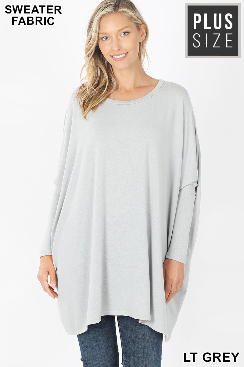Front view of Lt Grey Wholesale Oversized Round Neck Poncho Plus Size Sweater