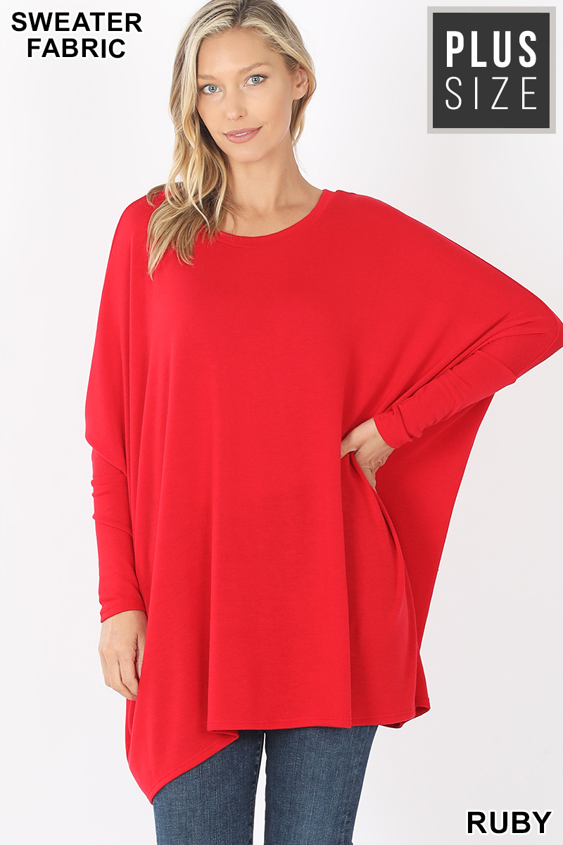 Front view of Ruby Wholesale Oversized Round Neck Poncho Plus Size Sweater
