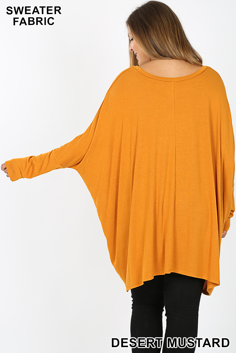 Back view image of Desert Mustard Wholesale Oversized Round Neck Poncho Plus Size Sweater