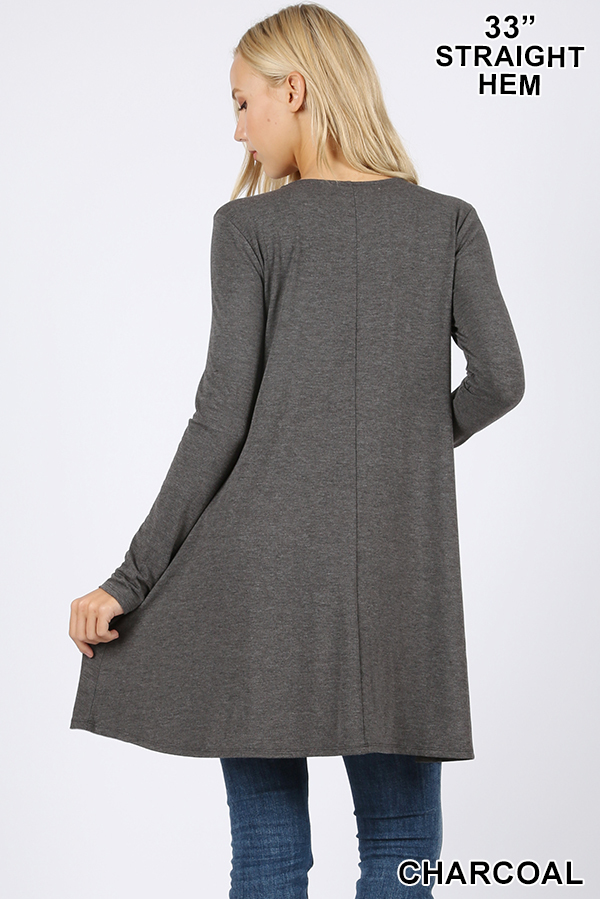 Back of Charcoal Wholesale Long Sleeve Swing Tunic with Pockets