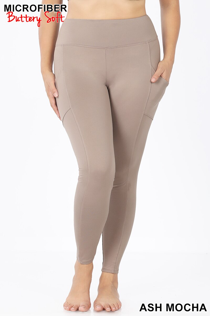Wholesale Brushed Microfiber High Waisted Plus Size Sport Leggings with Side Pockets