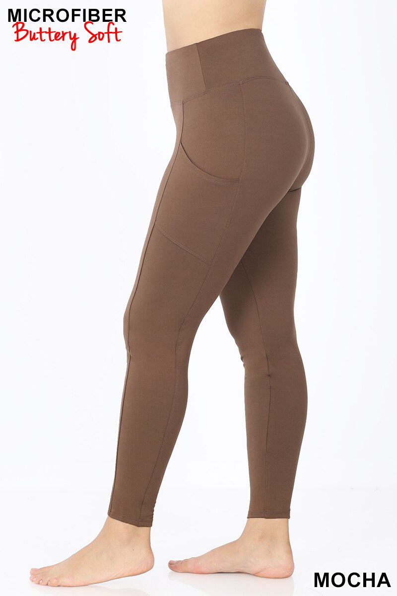 Wholesale Brushed Microfiber High Waisted Plus Size Sport Leggings with Side Pockets