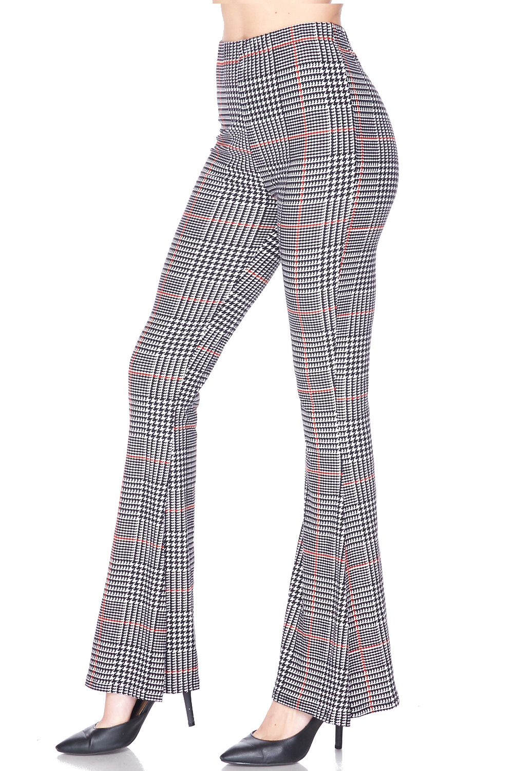 Wholesale Buttery Smooth Burgundy Plaid Bell Bottom Leggings