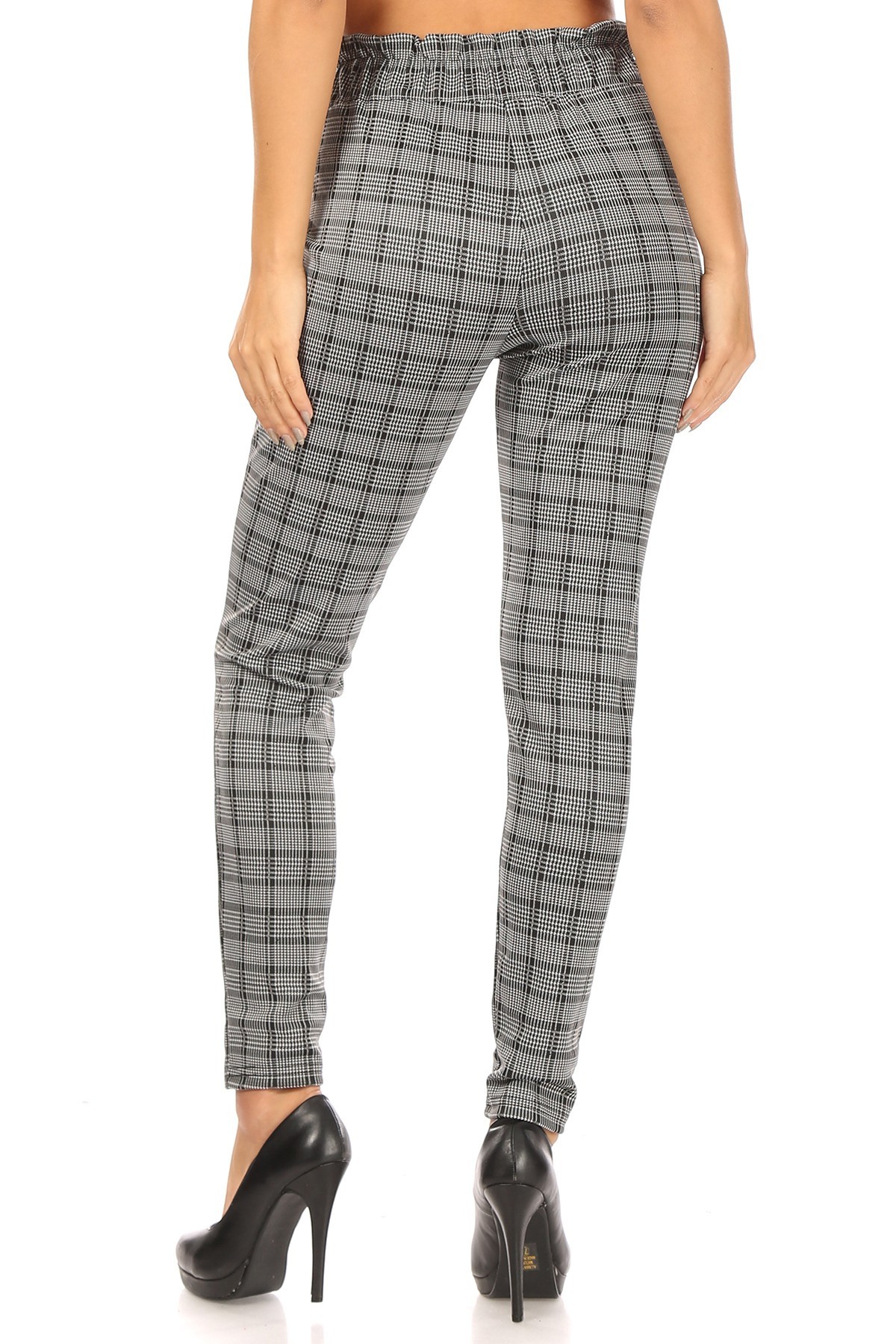 Wholesale Glen Plaid High Waisted Paper Bag Tie Front Pants