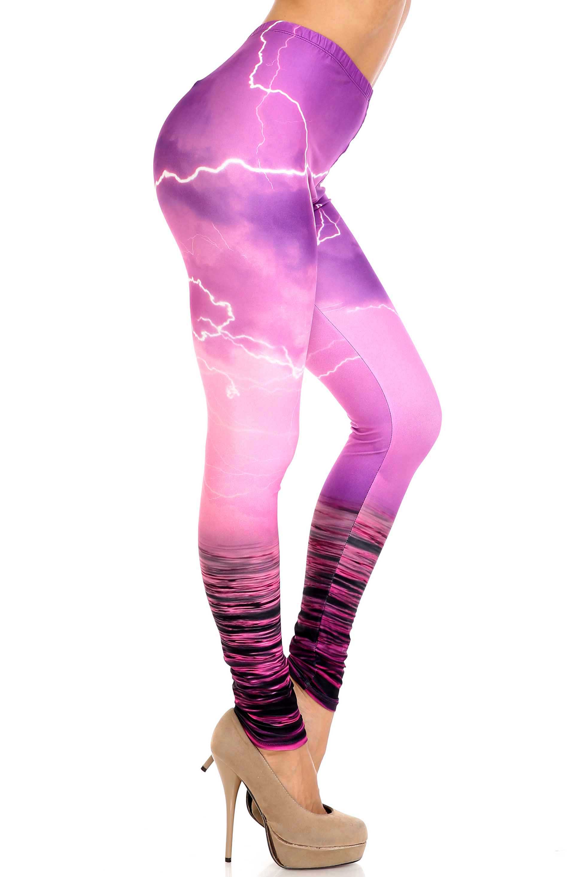 Wholesale Creamy Soft Pink Lightning Storm Plus Size Leggings - USA Fashion™