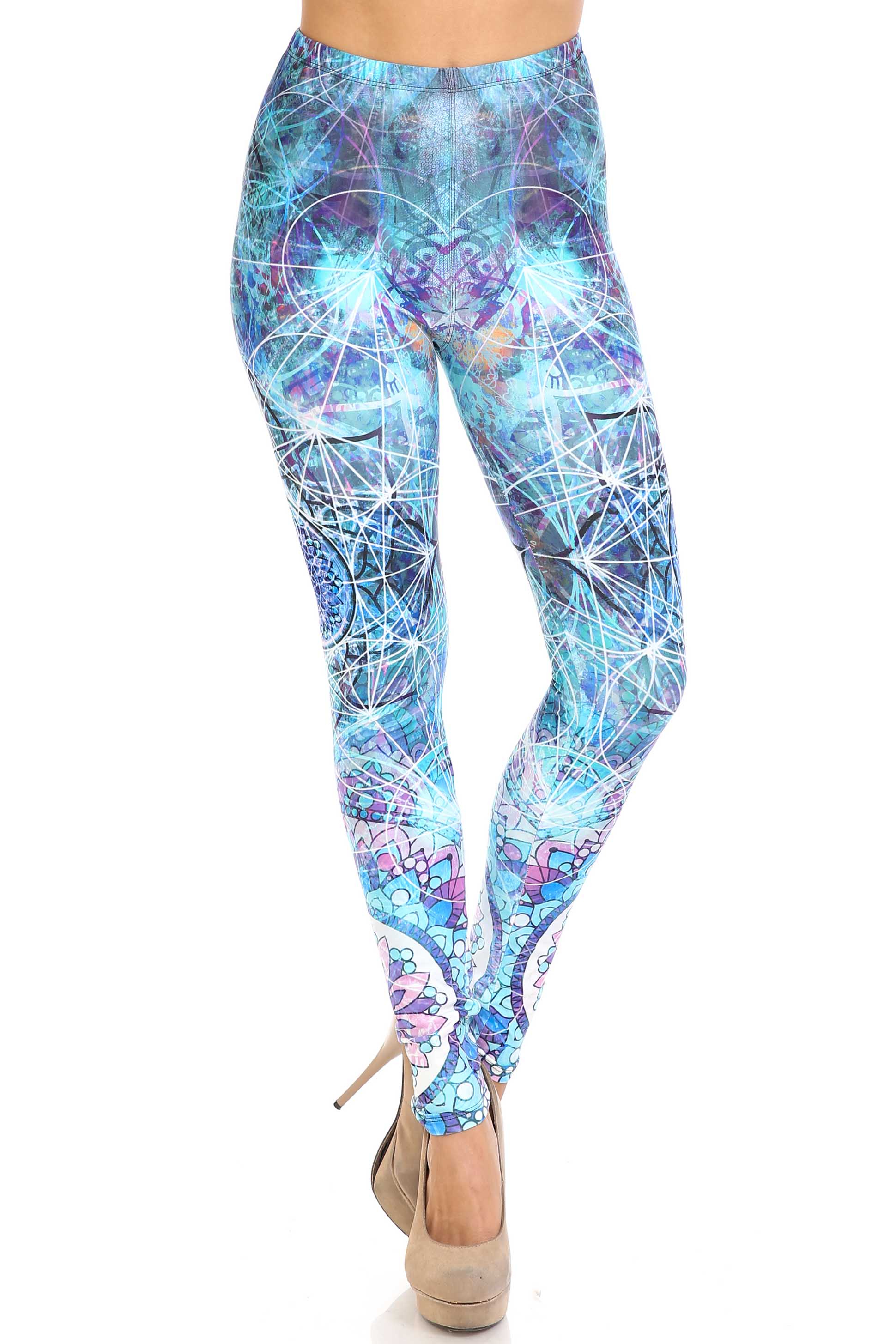 Wholesale Creamy Soft Cyan Mandala Leggings - USA Fashion™