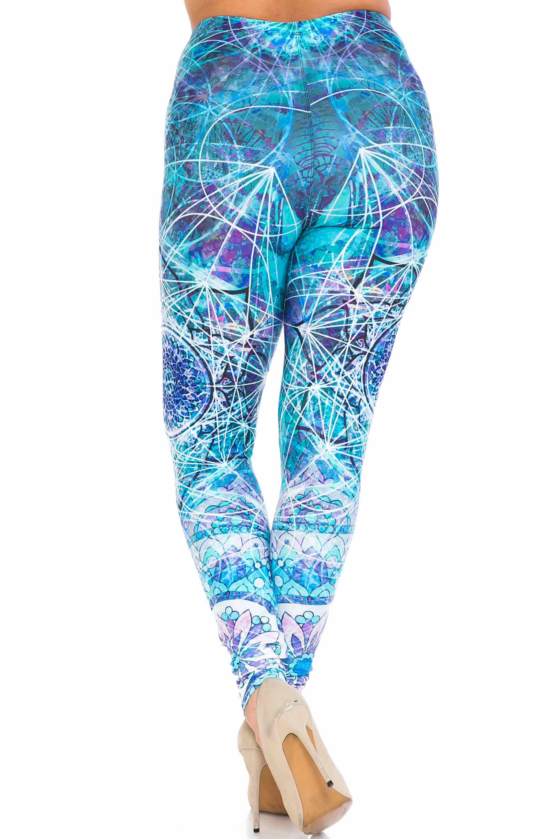 Wholesale Creamy Soft Cyan Mandala Plus Size Leggings - USA Fashion™