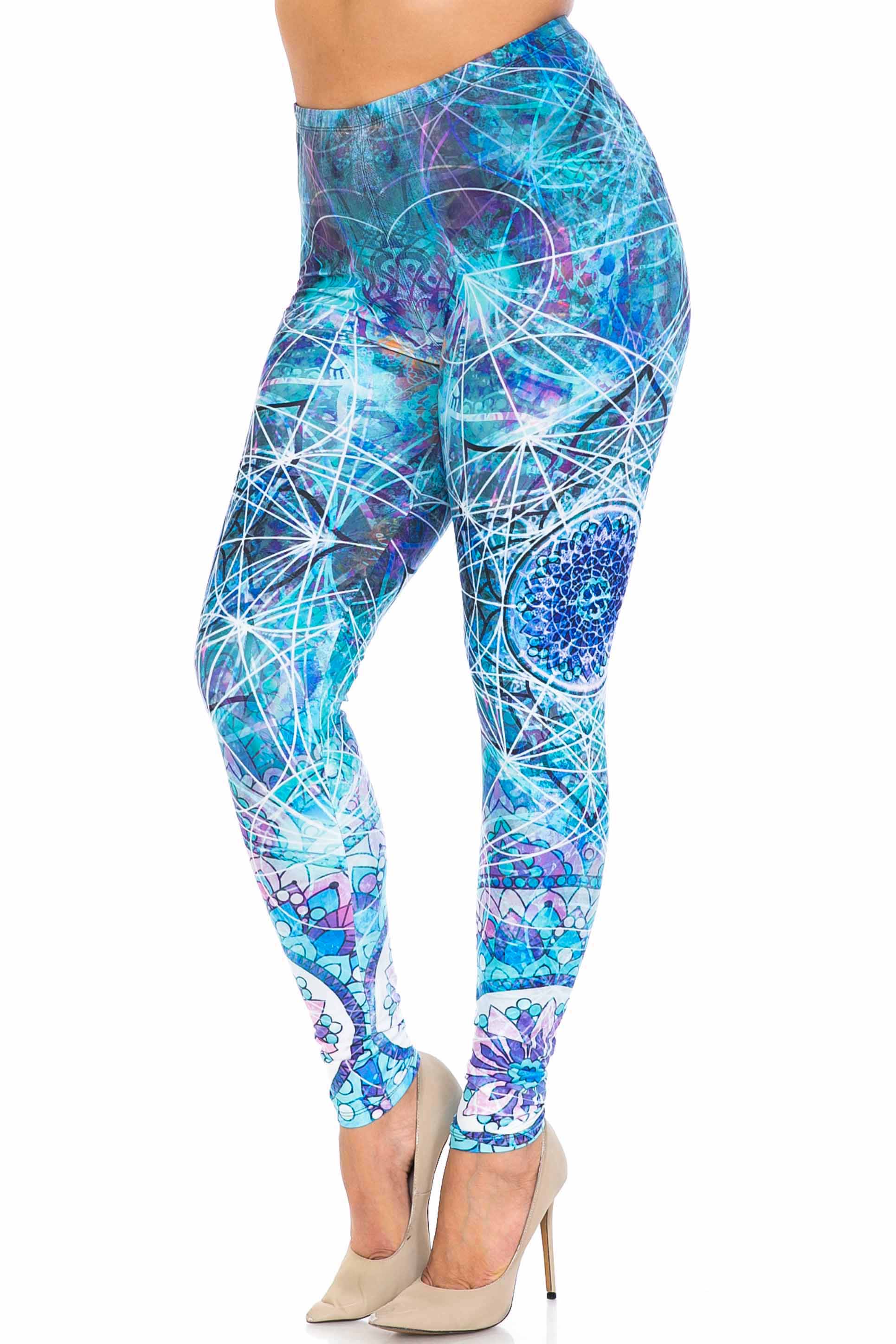 Wholesale Creamy Soft Cyan Mandala Plus Size Leggings - USA Fashion™