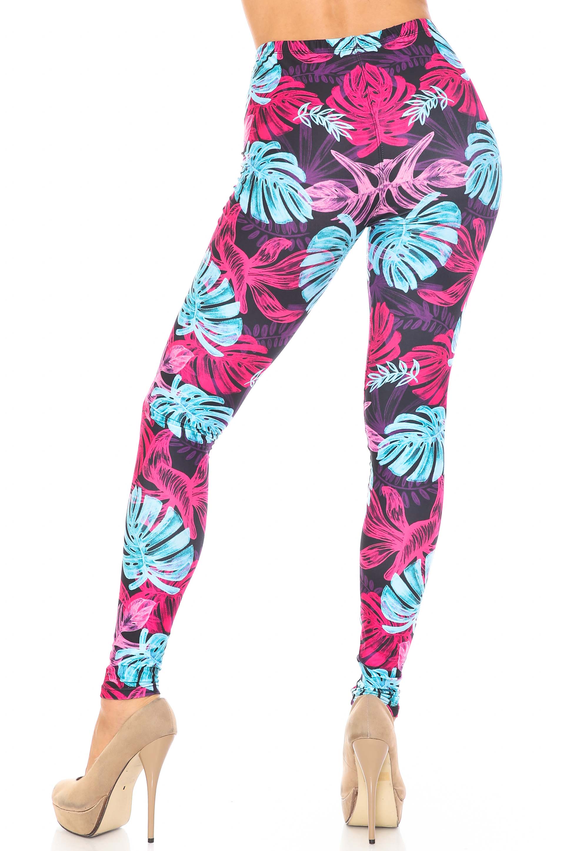 Wholesale Creamy Soft Vivid Tropical Leaves Leggings - USA Fashion™