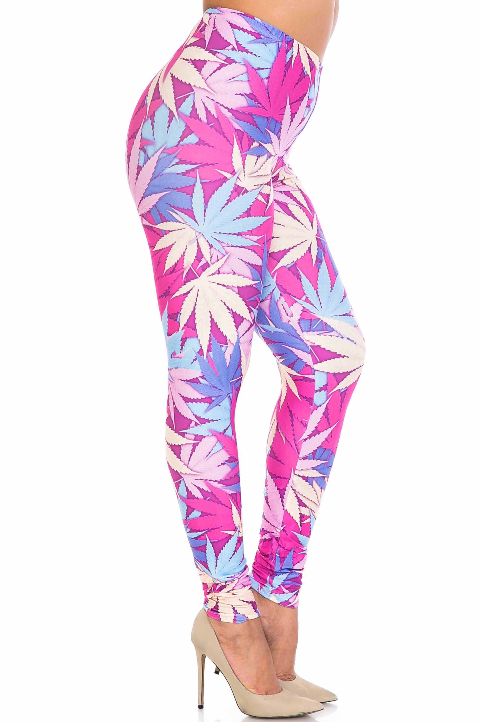 Wholesale Creamy Soft Pretty in Pink Marijuana Plus Size Leggings - USA Fashion™